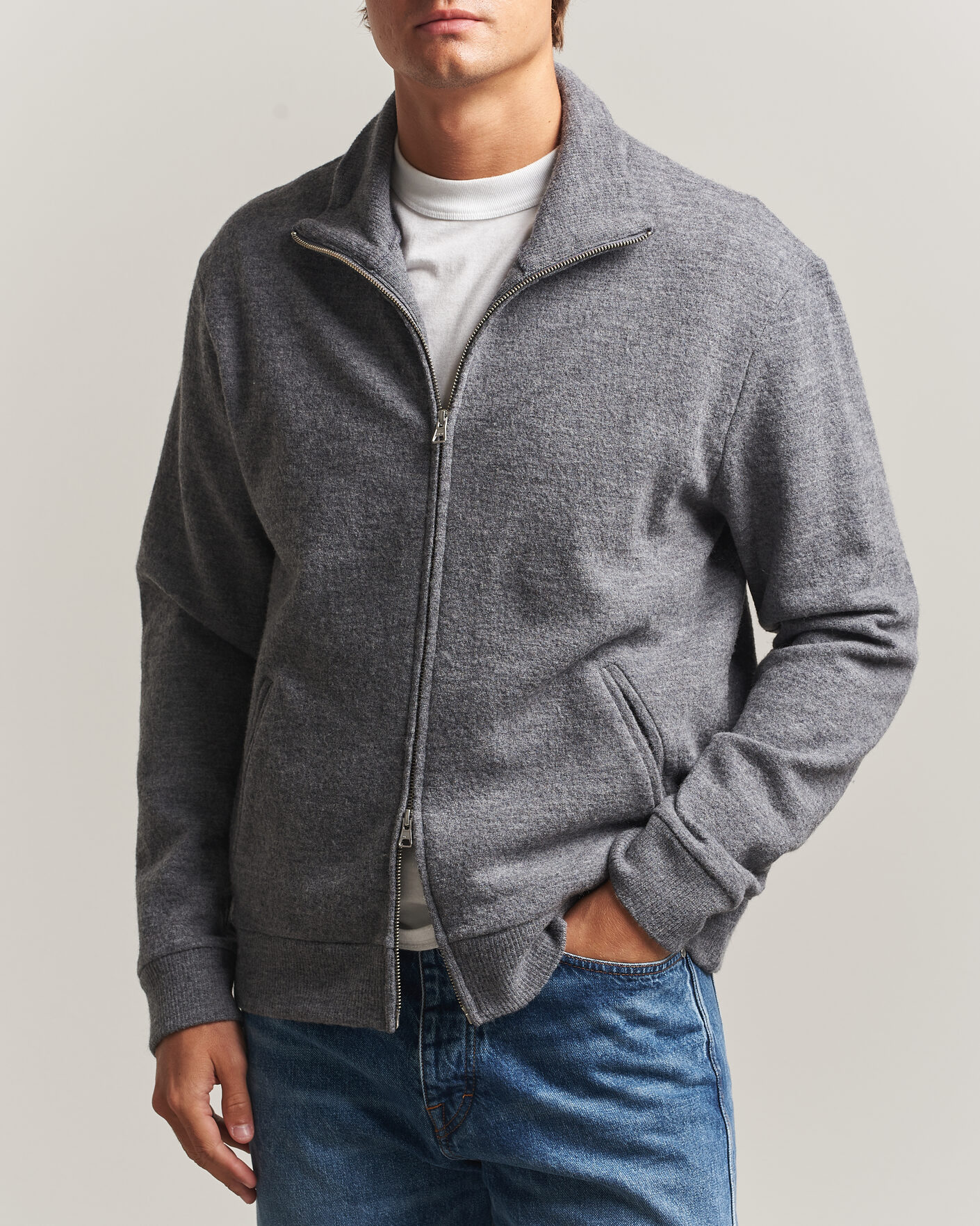 Herre | Trøjer | NN07 | Soft Boiled Wool Full Zip Dark Grey Melange