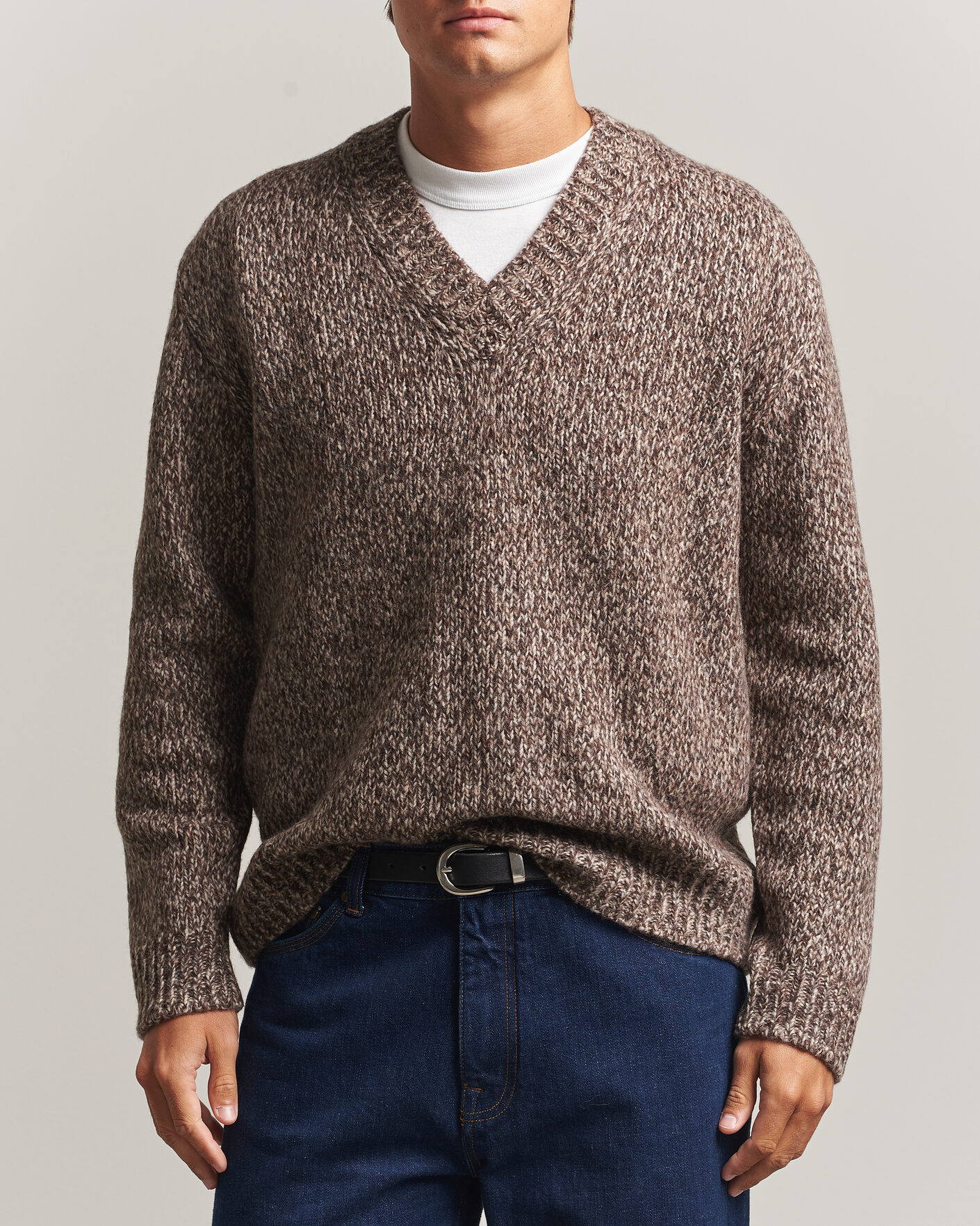 Herre | Trøjer | NN07 | Flint Wool Knitted V-Neck Deep Truffle
