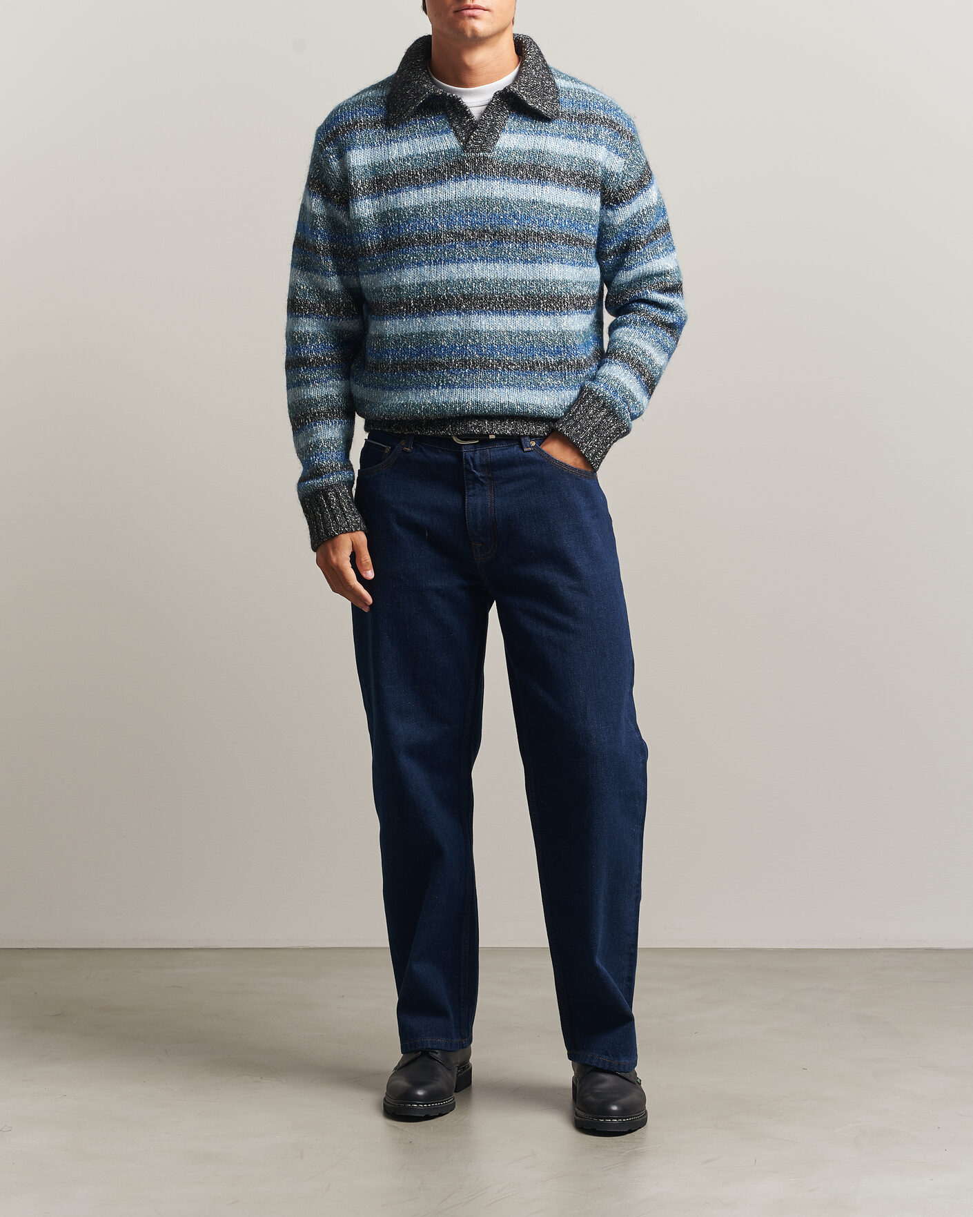 Herre | Trøjer | NN07 | Erling Striped Knitted Polo Navy Multi