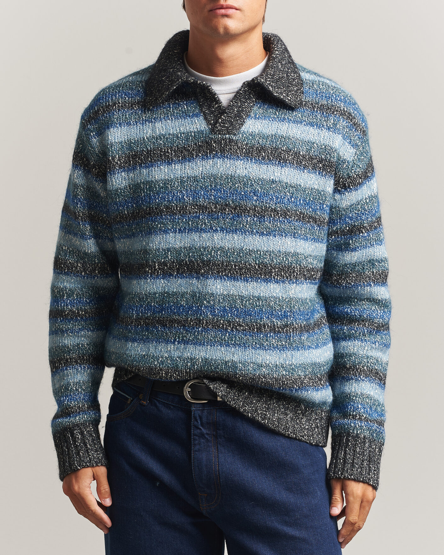 Herre | Trøjer | NN07 | Erling Striped Knitted Polo Navy Multi