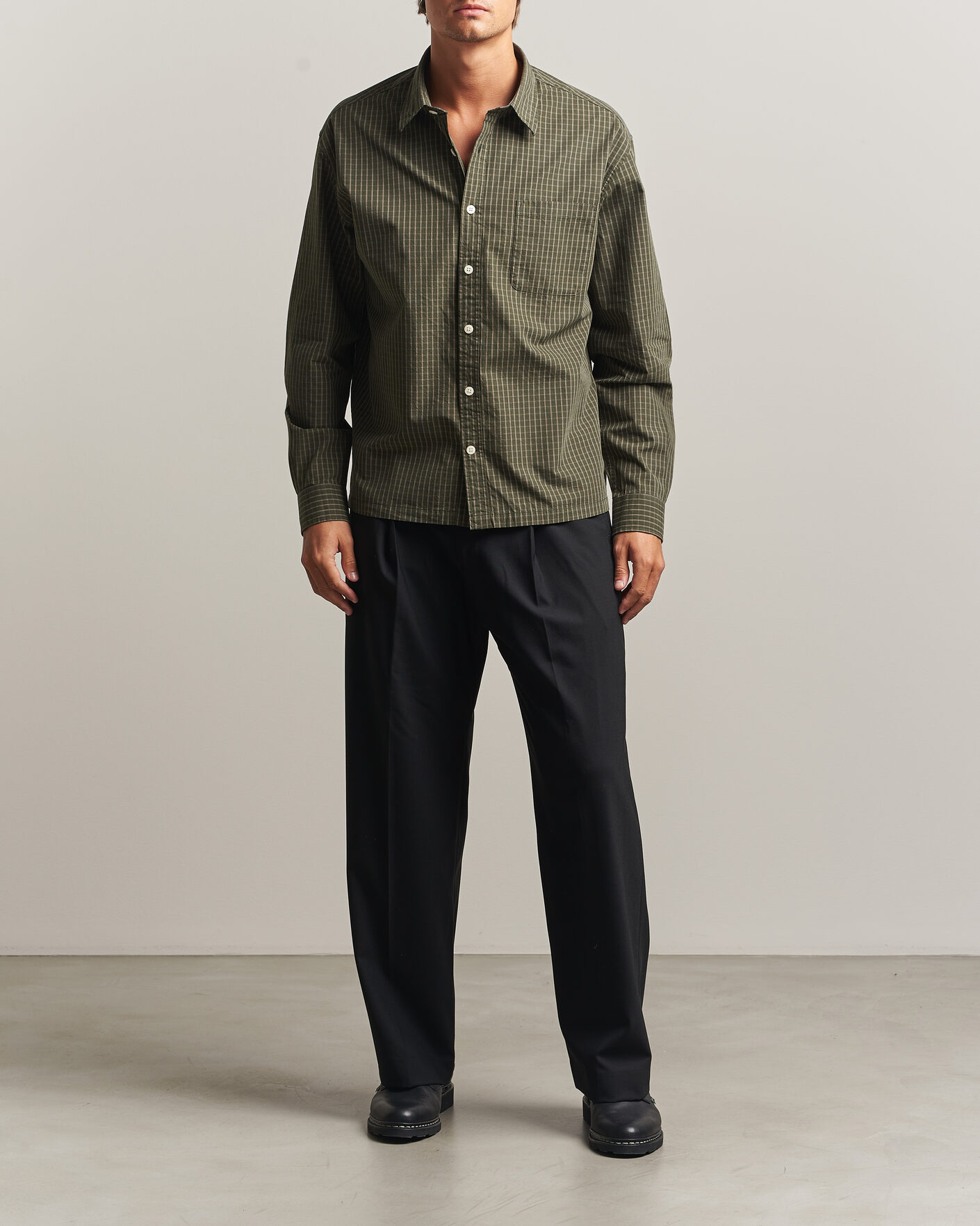 Herre | Skjorter | NN07 | Deon Peached Cotton Checked Shirt Green