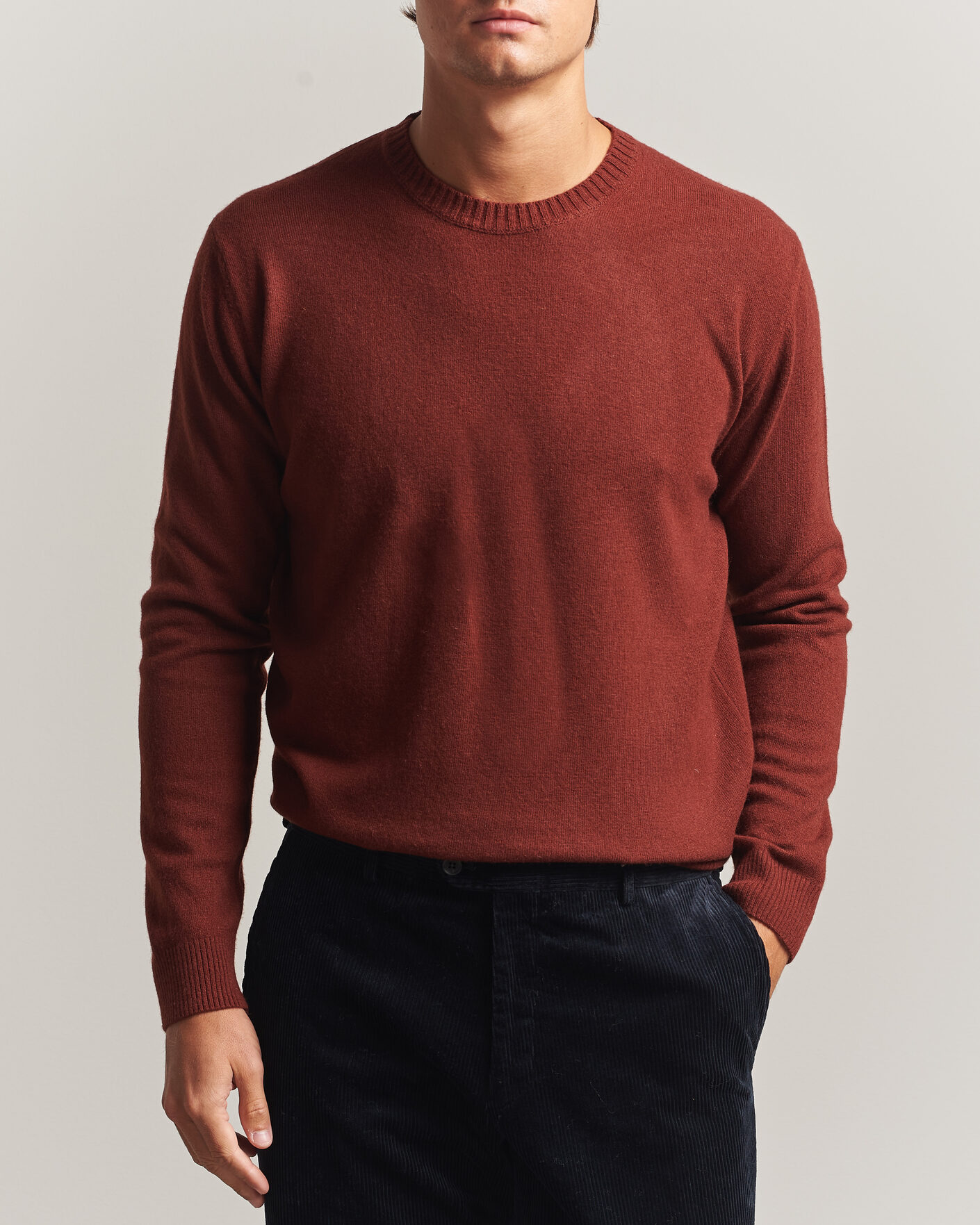 Herre | Trøjer | Oscar Jacobson | Valter Wool/Cashmere Round Neck Orange Rust