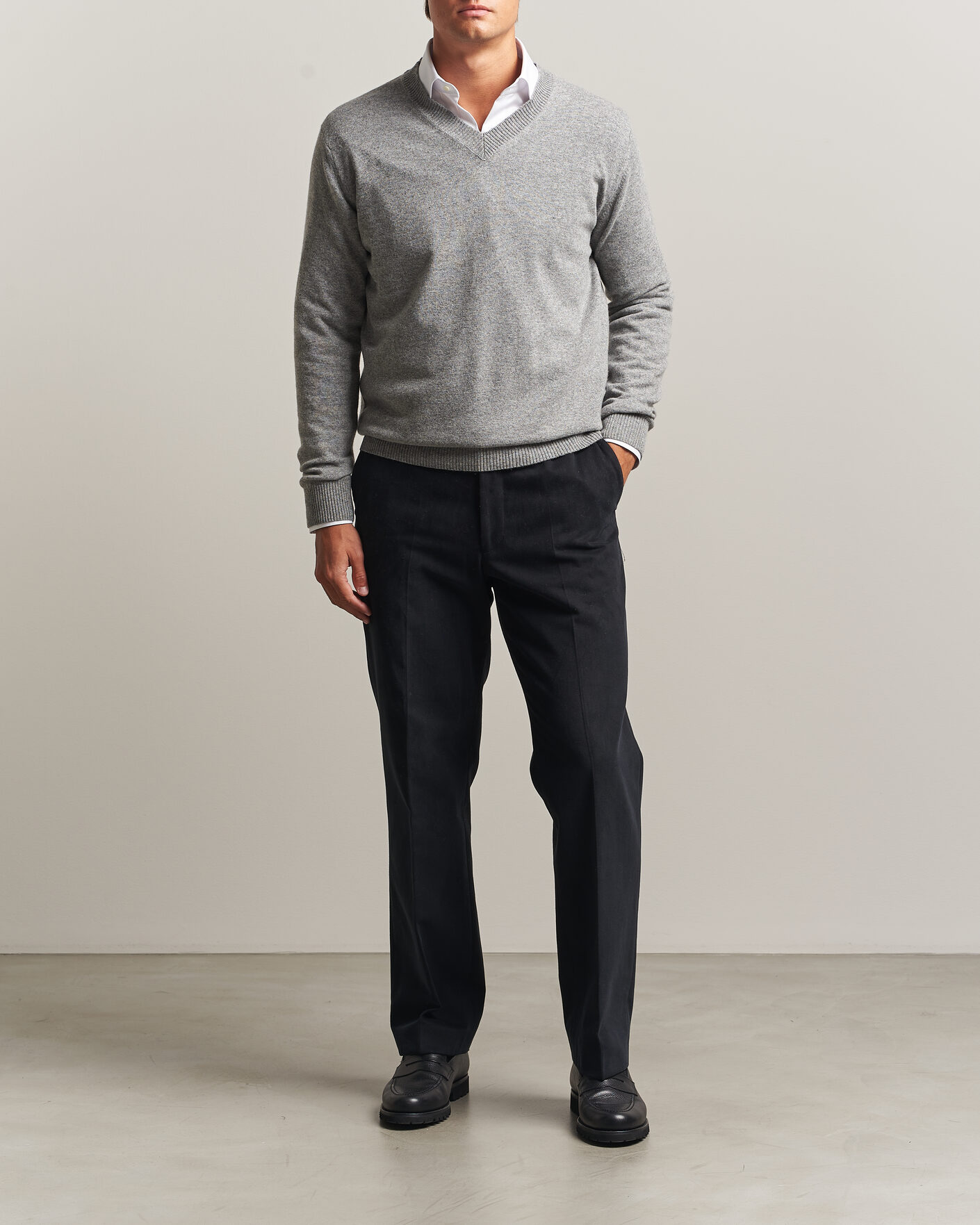Herre | Trøjer | Oscar Jacobson | Gregor Wool/Cashmere V-Neck Grey Melange