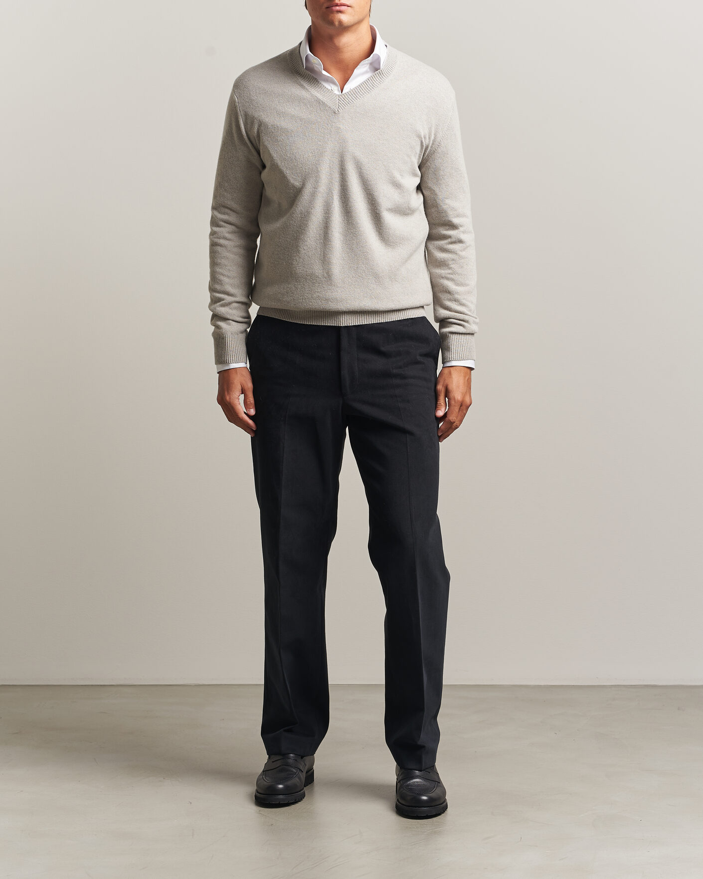 Herre | Trøjer | Oscar Jacobson | Gregor Wool/Cashmere V-Neck Light Beige