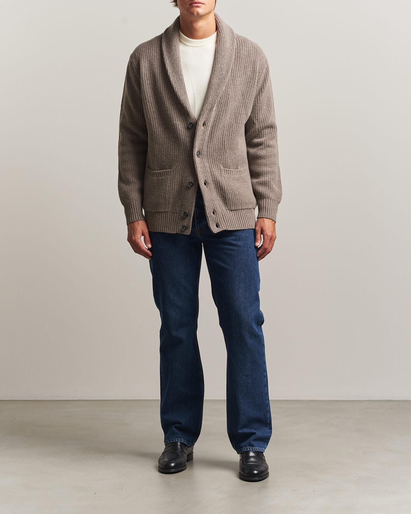 Herre | Trøjer | Oscar Jacobson | Roland Wool Cardigan Beige