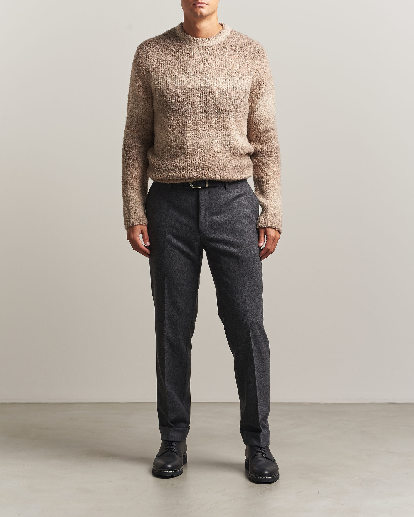 Herre | Trøjer | Oscar Jacobson | Ronnie Heavy Knitted Wool Crewneck Beige