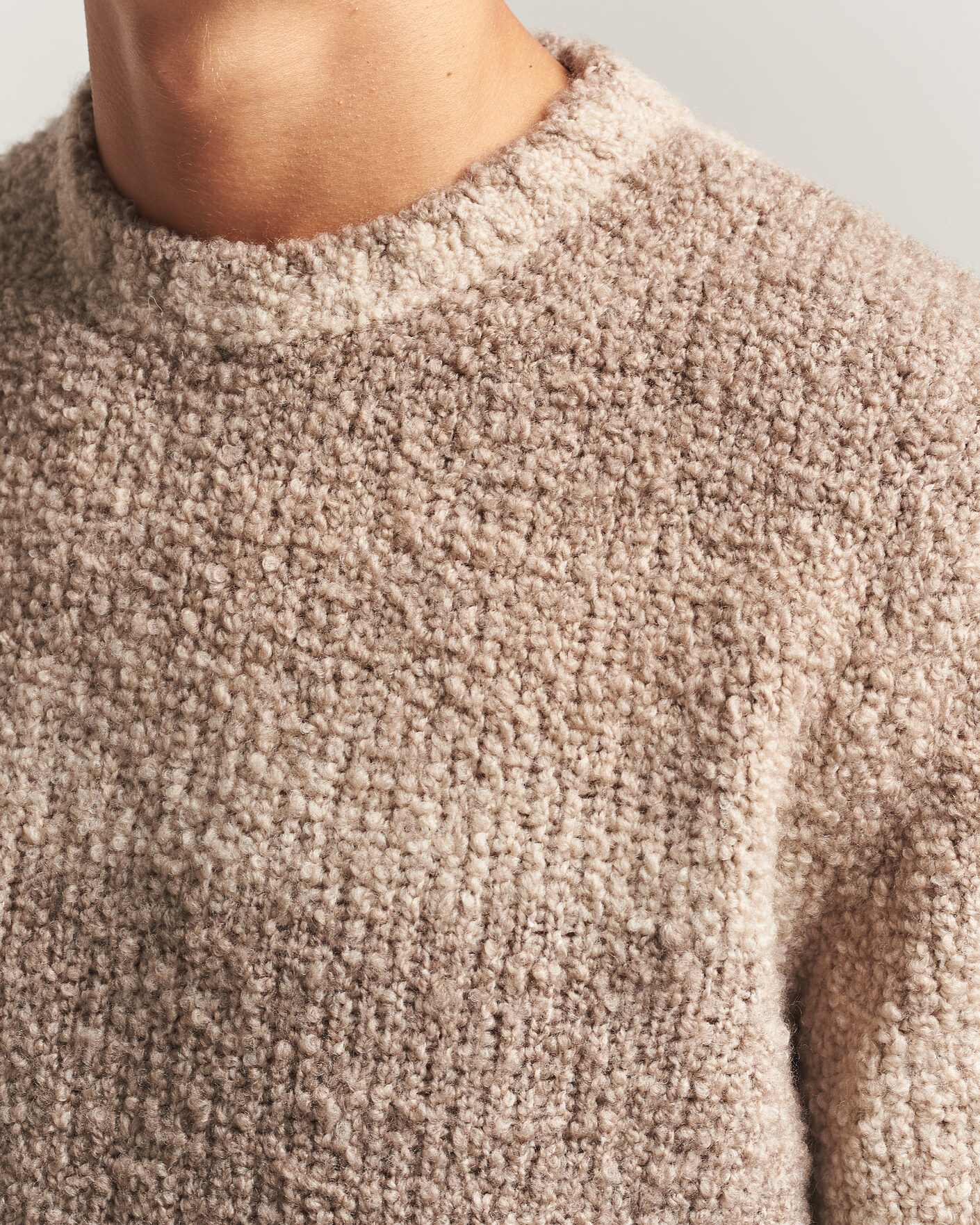 Herre | Trøjer | Oscar Jacobson | Ronnie Heavy Knitted Wool Crewneck Beige