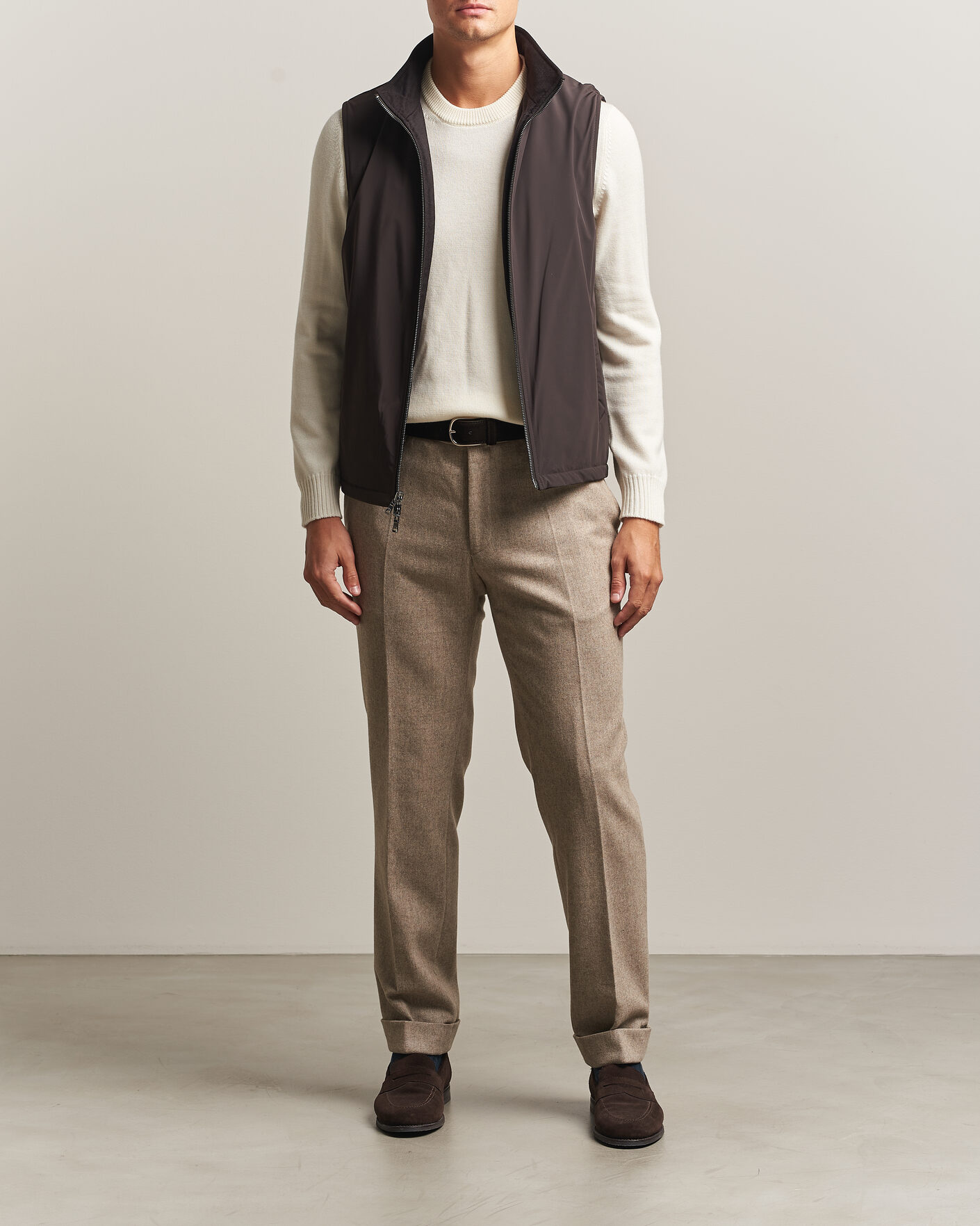 Herre | Veste | Oscar Jacobson | Nylon/Wool Reversible Vest Brown