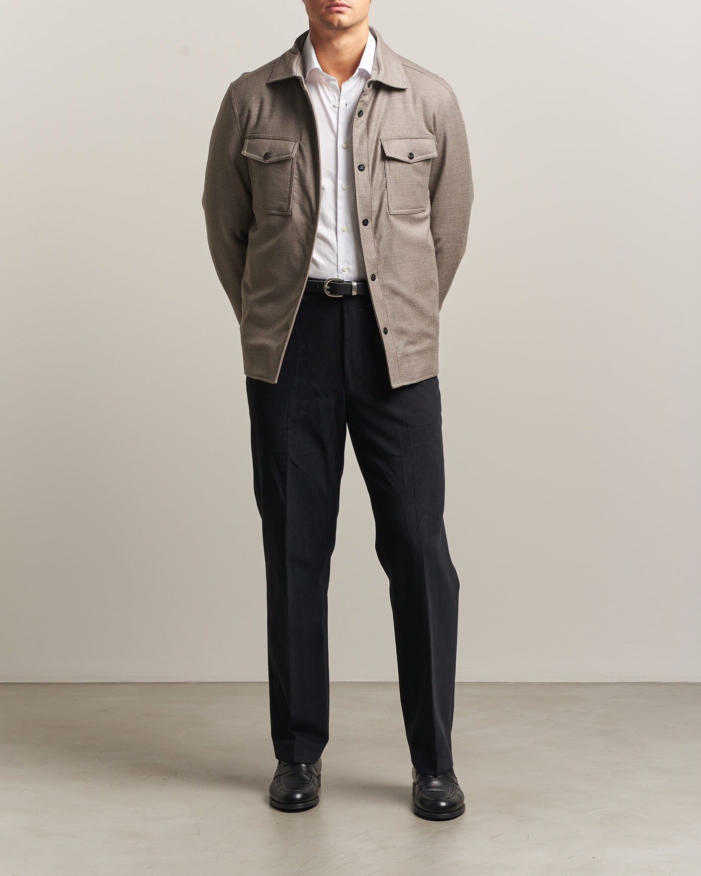Herre | Jakker | Oscar Jacobson | Nylon/Wool Padded Shirt Jacket Taupe