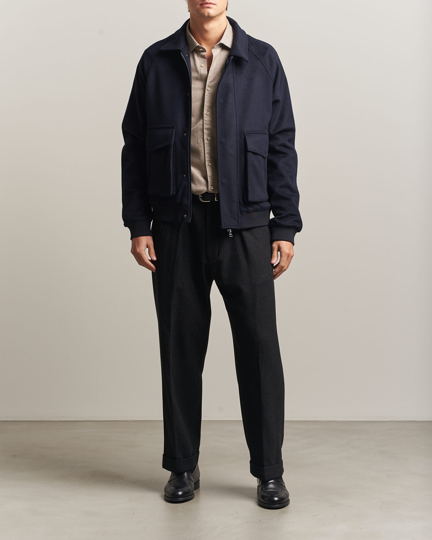 Herre | Jakker | Oscar Jacobson | Aviator Wool Jacket Navy