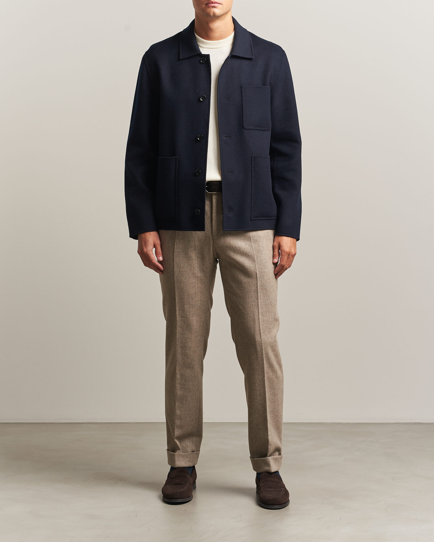 Herre | Jakker | Oscar Jacobson | Doublé Wool Shirt Jacket Navy