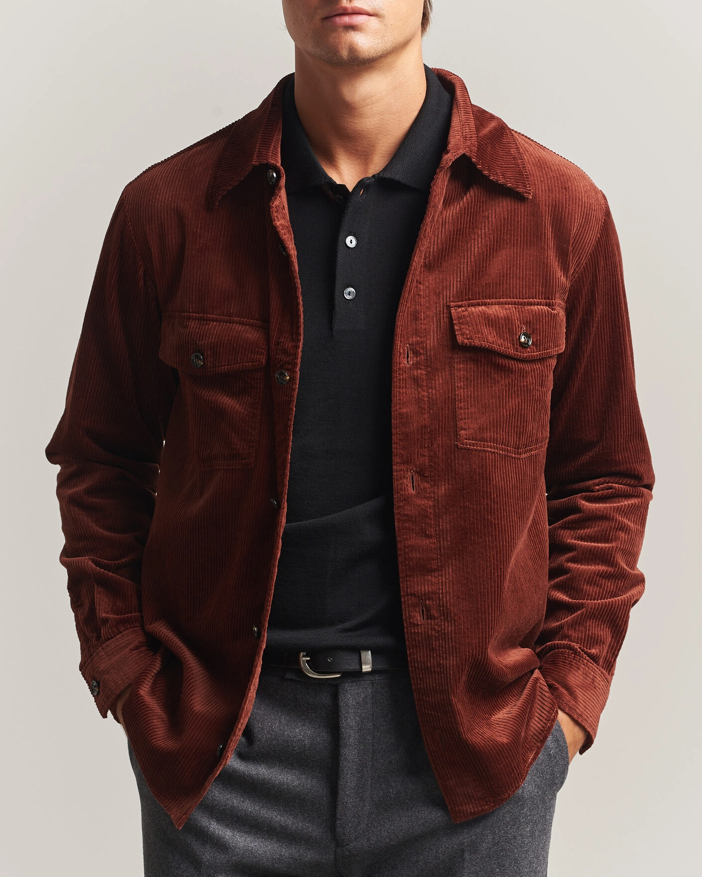 Herre | Skjorter | Oscar Jacobson | Magnus Cord Shirt Jacket Burgundy