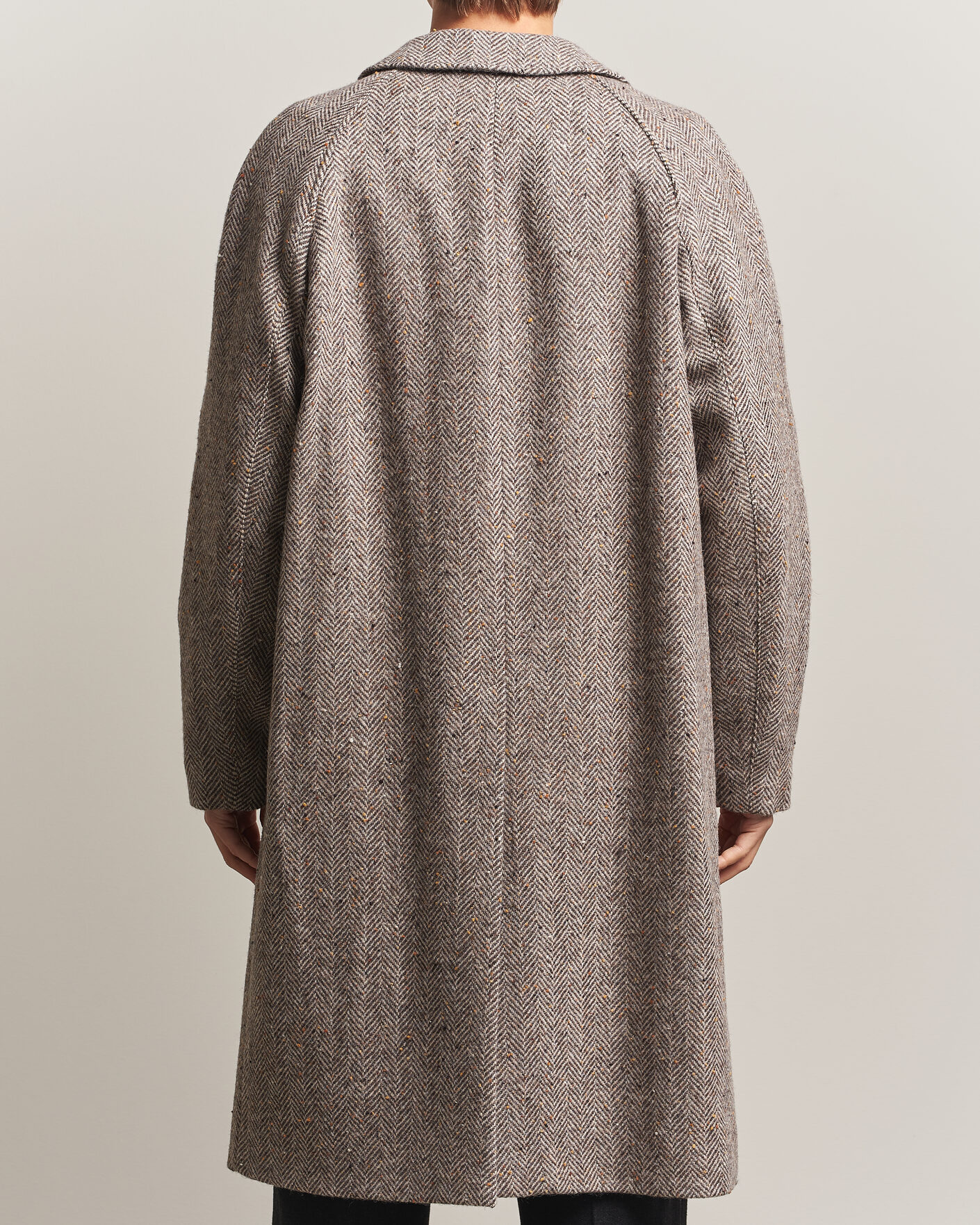 Herre | Jakker | Oscar Jacobson | Raglan Herringbone Wool Coat Beige