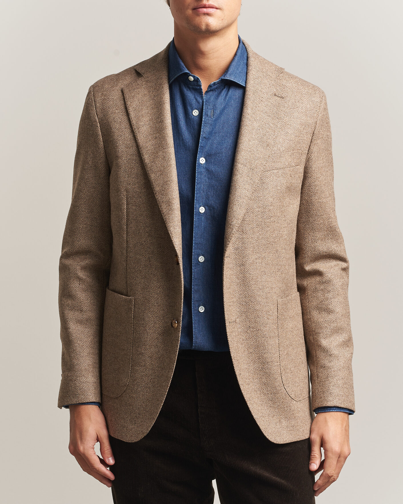 Herre | Blazere & jakker | Oscar Jacobson | Fogerty Herringbone Wool Blazer Beige