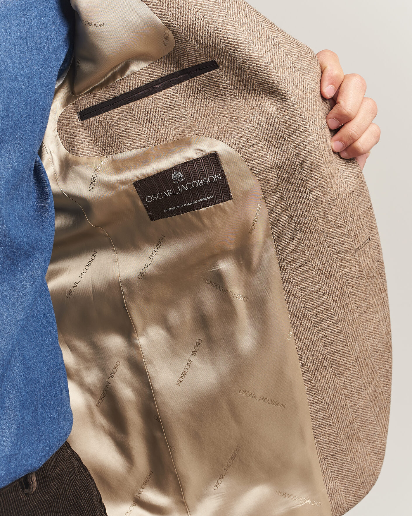 Herre | Blazere & jakker | Oscar Jacobson | Fogerty Herringbone Wool Blazer Beige