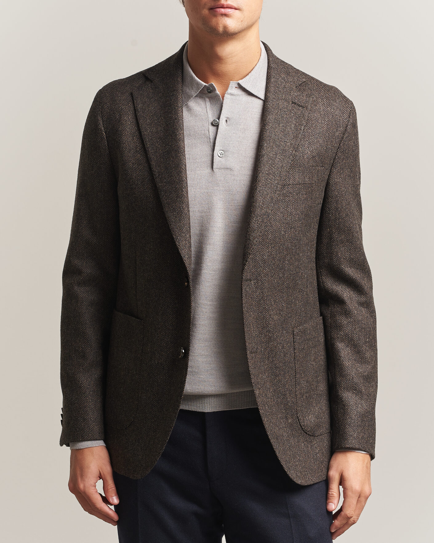 Herre | Blazere & jakker | Oscar Jacobson | Fogerty Herringbone Wool Blazer Brown