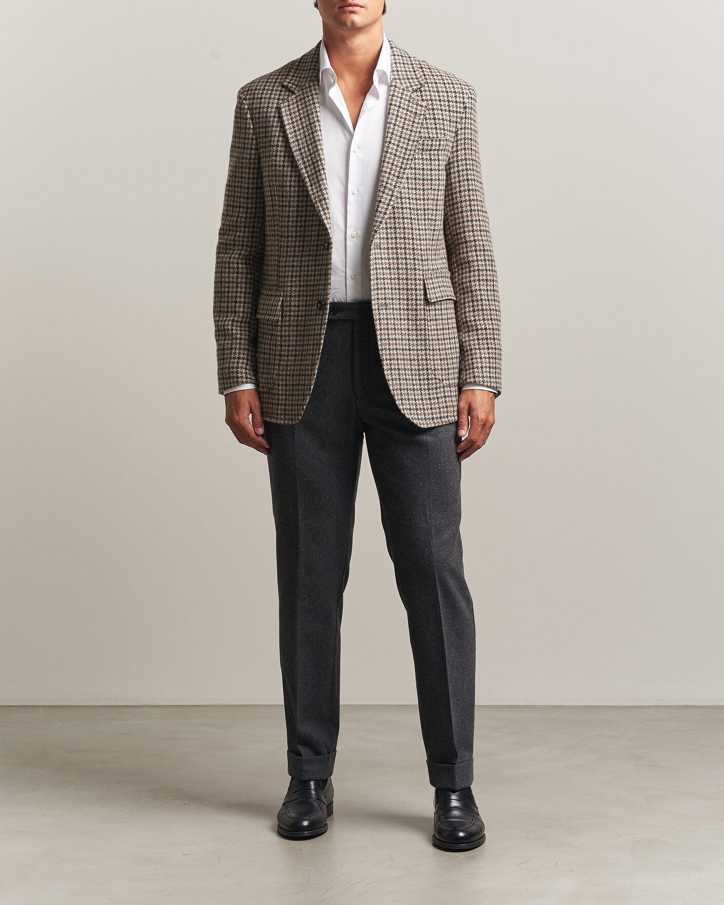 Herre | Blazere & jakker | Oscar Jacobson | Fridolf Wool Houndstooth Patch Blazer Brown