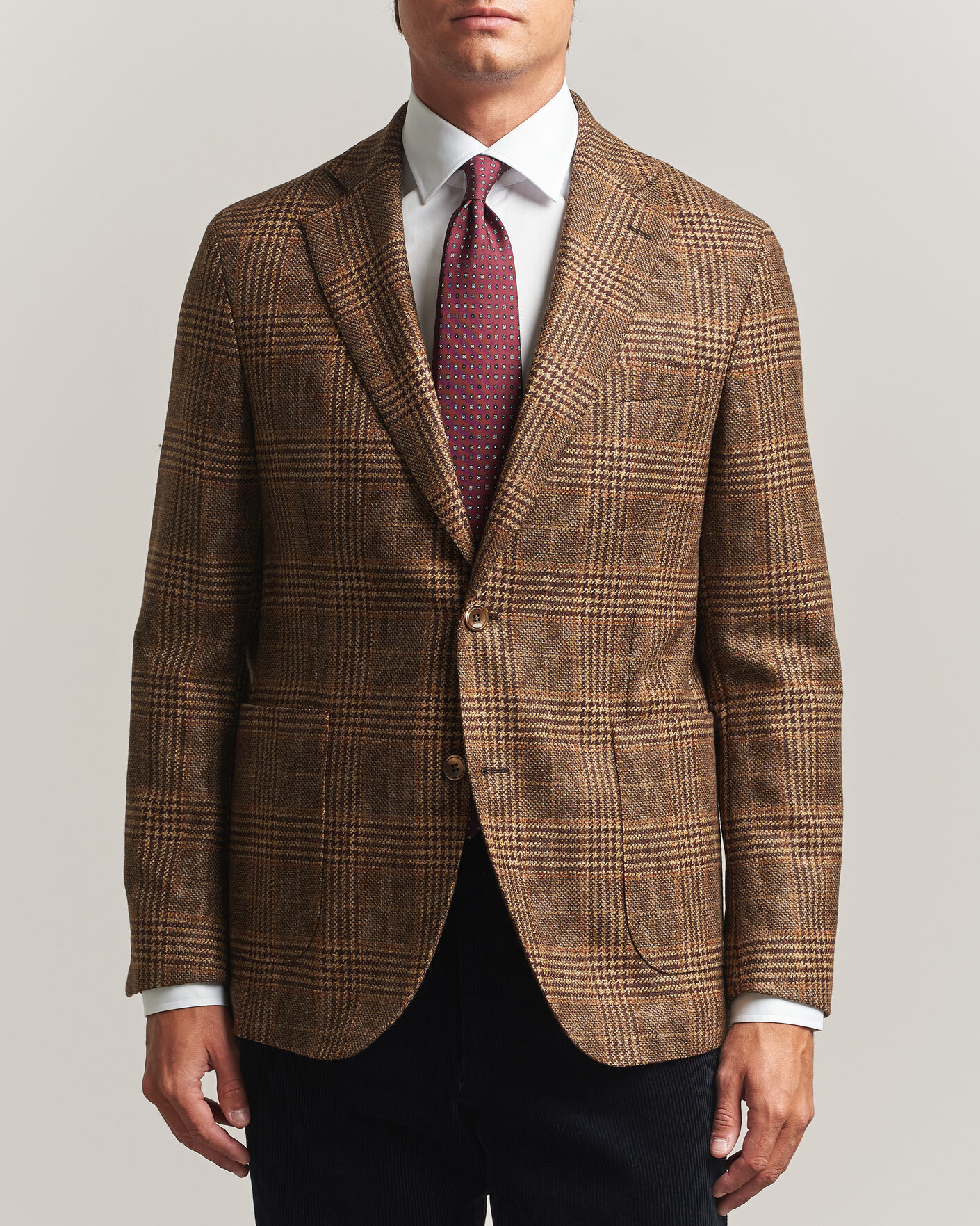 Herre | Blazere & jakker | Oscar Jacobson | Ferry Patch Checked Wool/Cashmere Blazer Brown