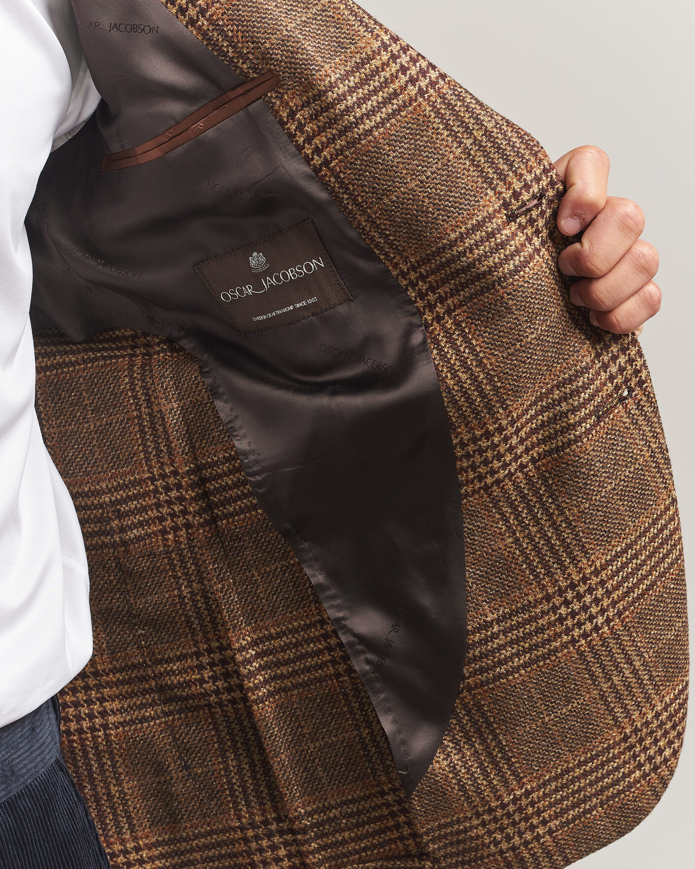 Herre | Blazere & jakker | Oscar Jacobson | Ferry Patch Checked Wool/Cashmere Blazer Brown