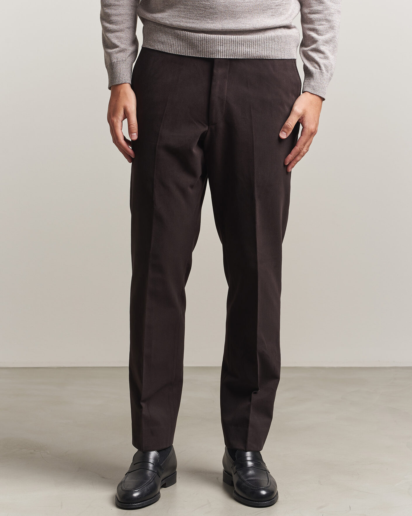 Herre | Bukser | Oscar Jacobson | Dandy Brushed Cotton Trousers Brown