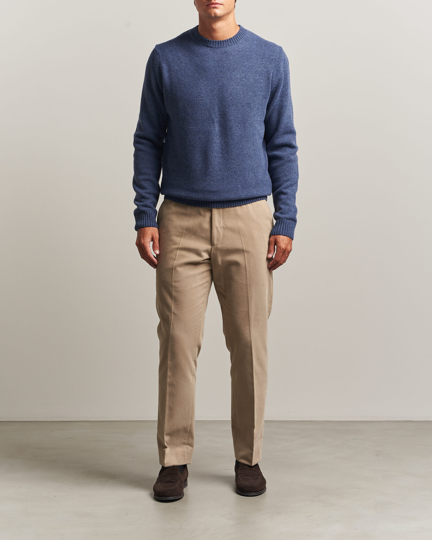 Herre | Trøjer | Stenströms | Brushed Merino Crew Neck Blue