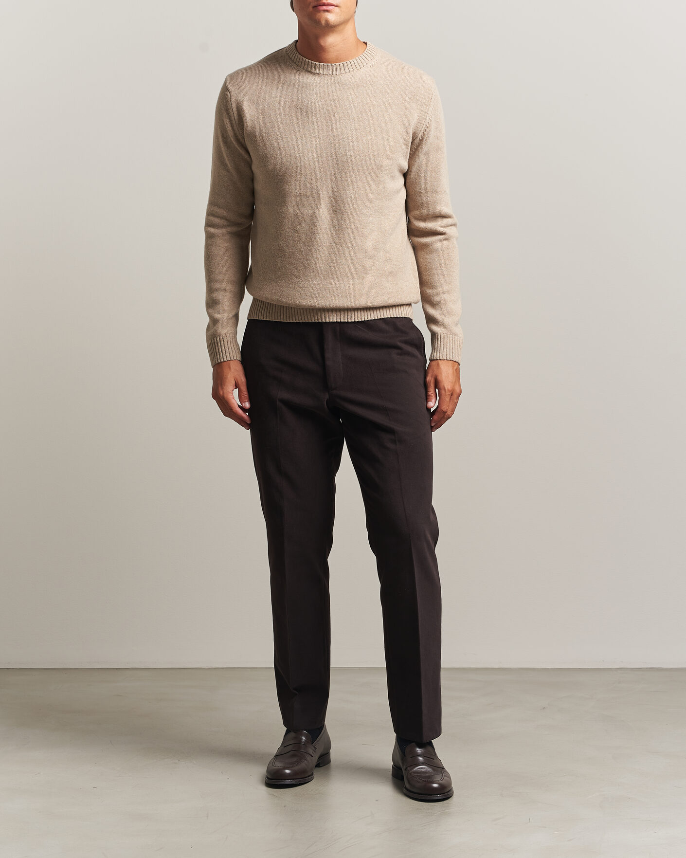 Herre | Trøjer | Stenströms | Brushed Merino Crew Neck Beige