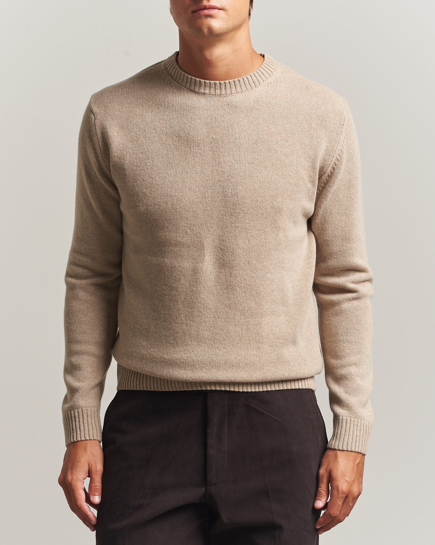 Herre | Trøjer | Stenströms | Brushed Merino Crew Neck Beige