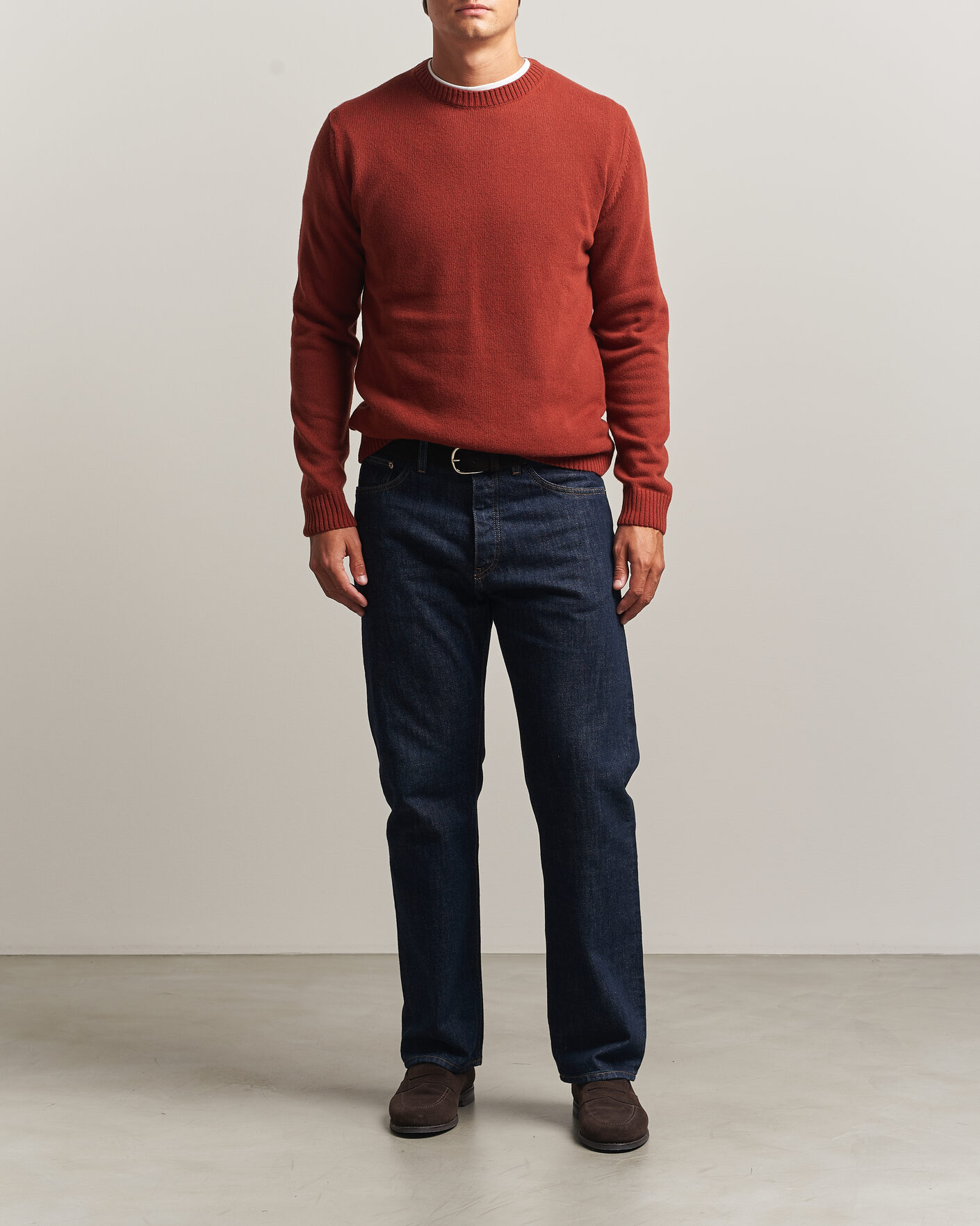 Herre | Trøjer | Stenströms | Brushed Merino Crew Neck Burnt Orange