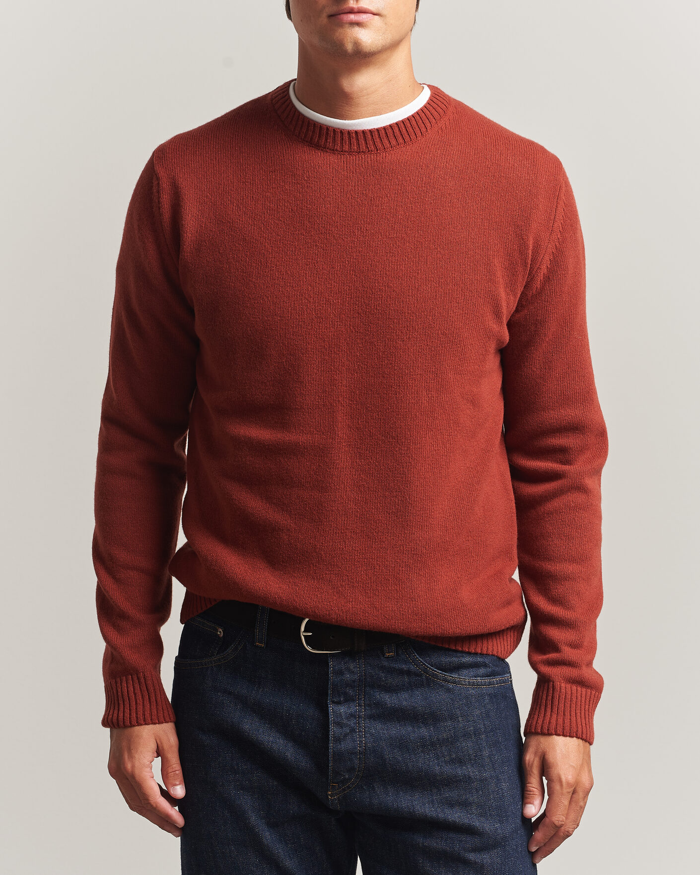 Herre | Trøjer | Stenströms | Brushed Merino Crew Neck Burnt Orange