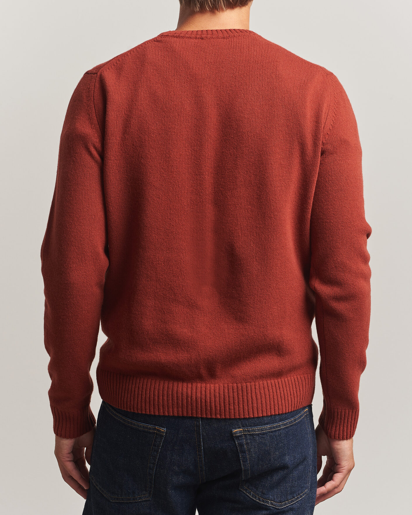 Herre | Trøjer | Stenströms | Brushed Merino Crew Neck Burnt Orange