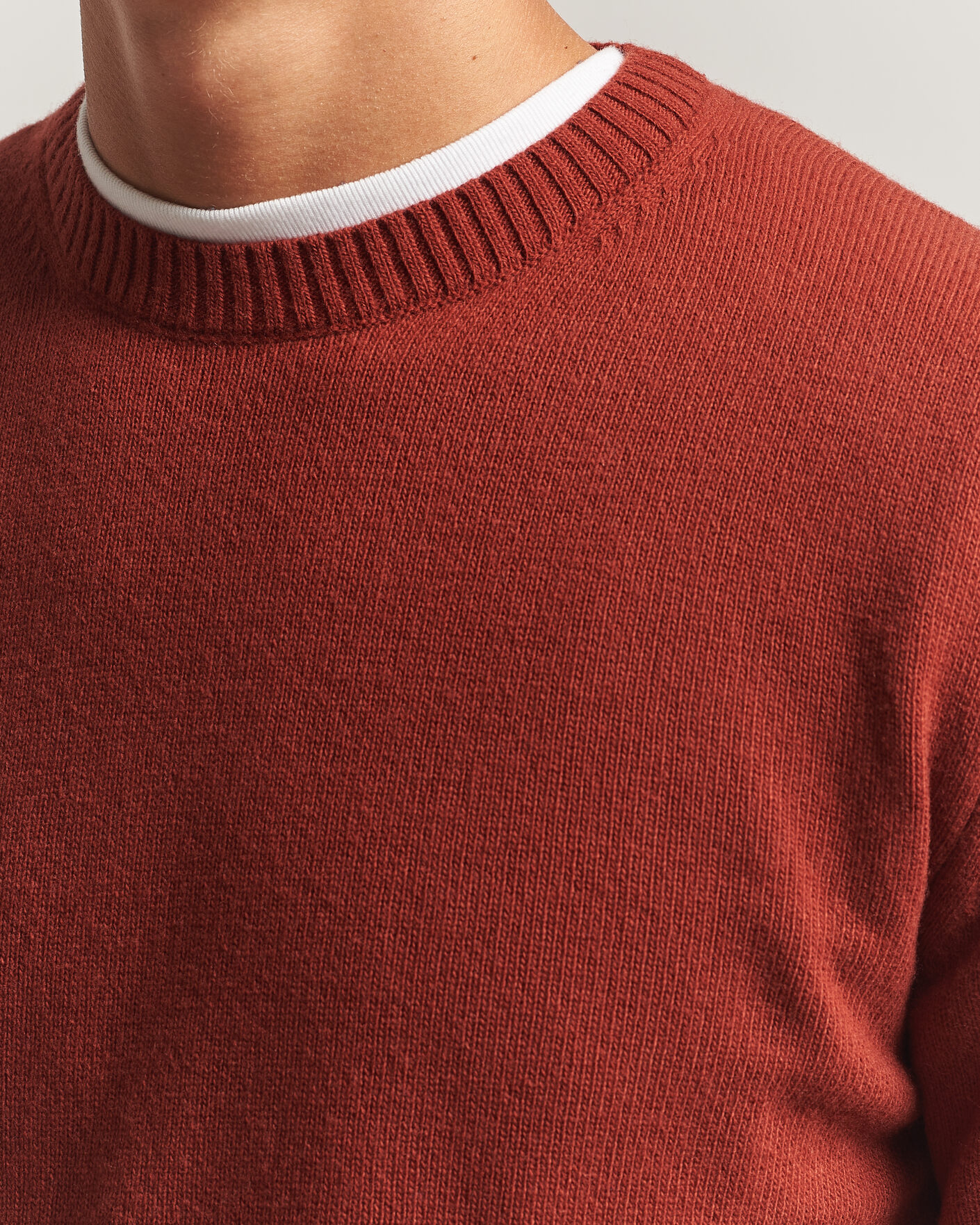 Herre | Trøjer | Stenströms | Brushed Merino Crew Neck Burnt Orange