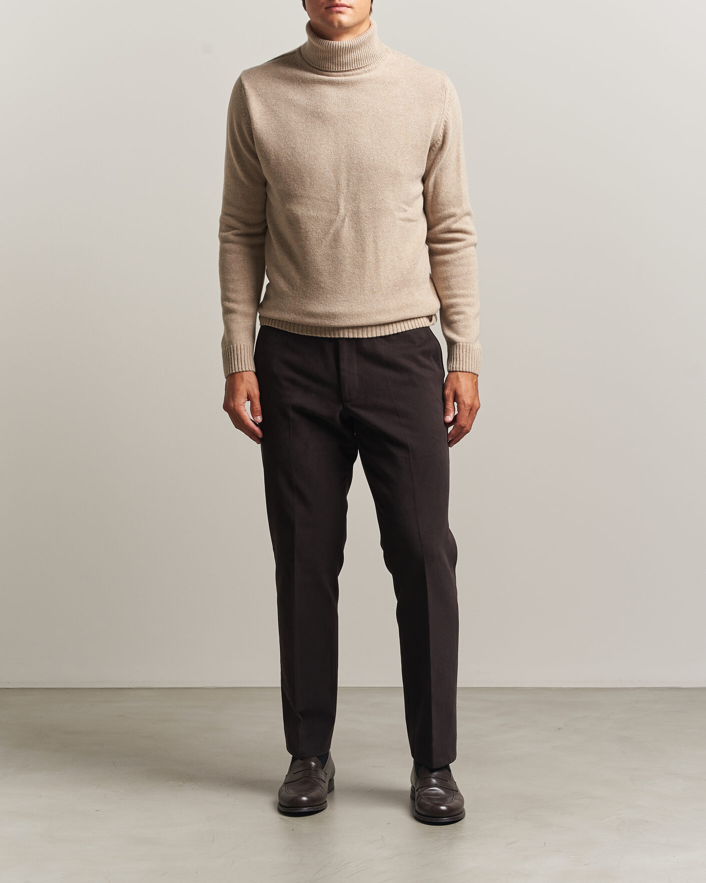 Herre | Trøjer | Stenströms | Brushed Merino Rollneck Beige