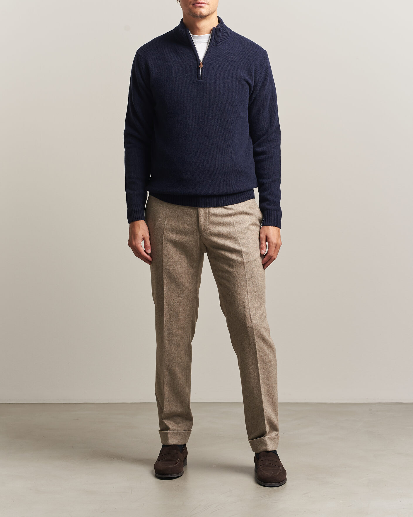 Herre | Trøjer | Stenströms | Brushed Merino Half-Zip Navy