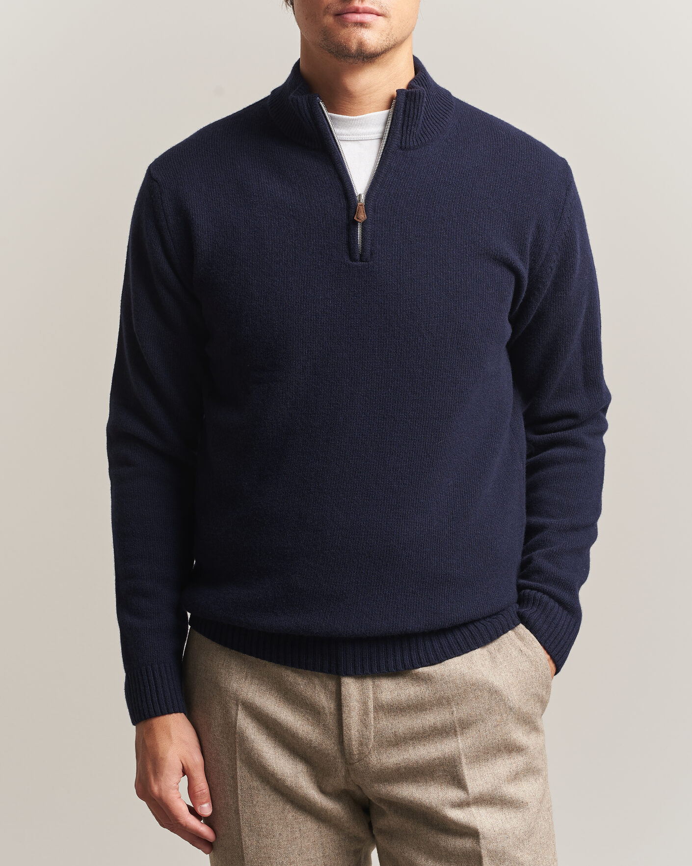 Herre | Trøjer | Stenströms | Brushed Merino Half-Zip Navy