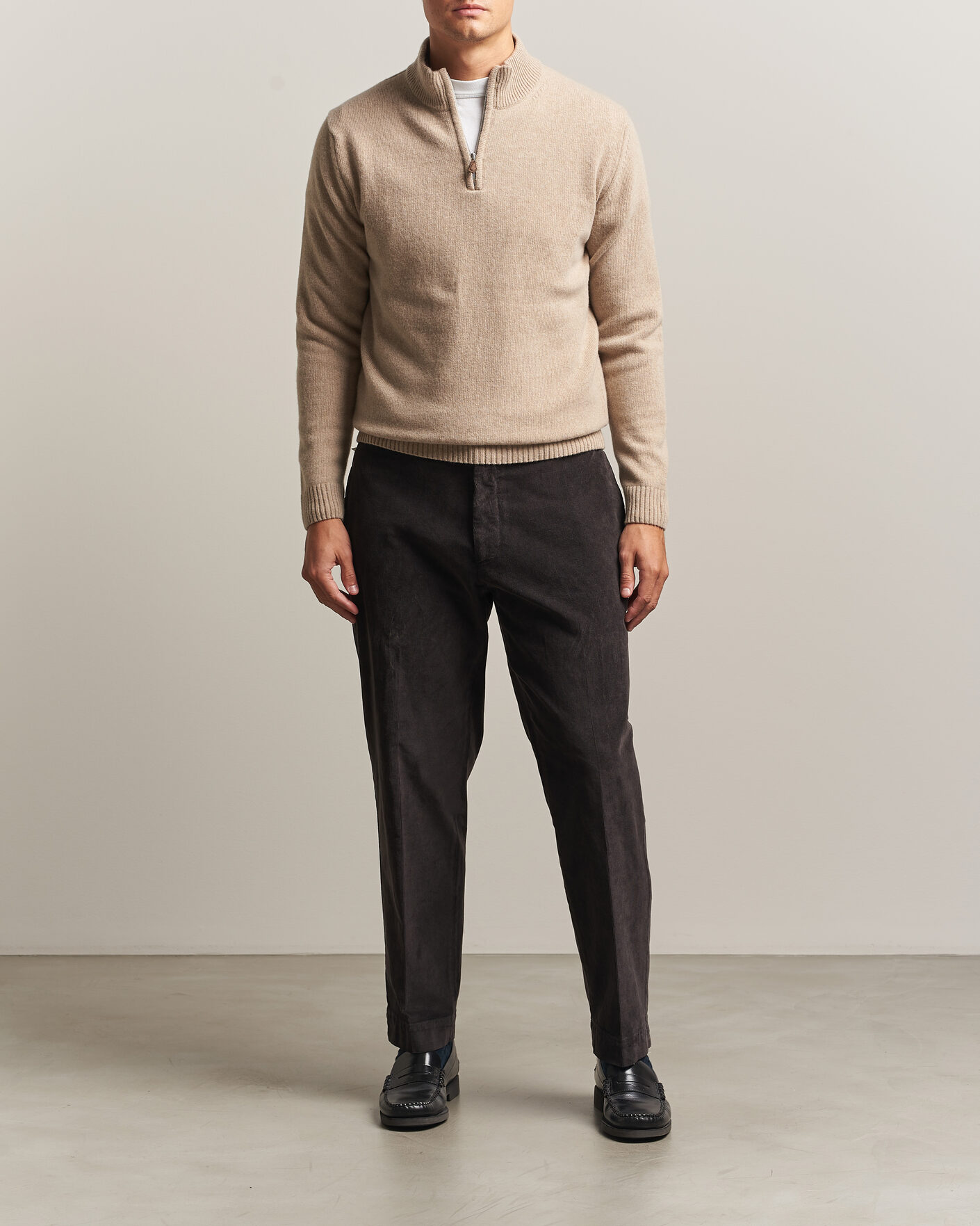 Herre | Trøjer | Stenströms | Brushed Merino Half-Zip Beige