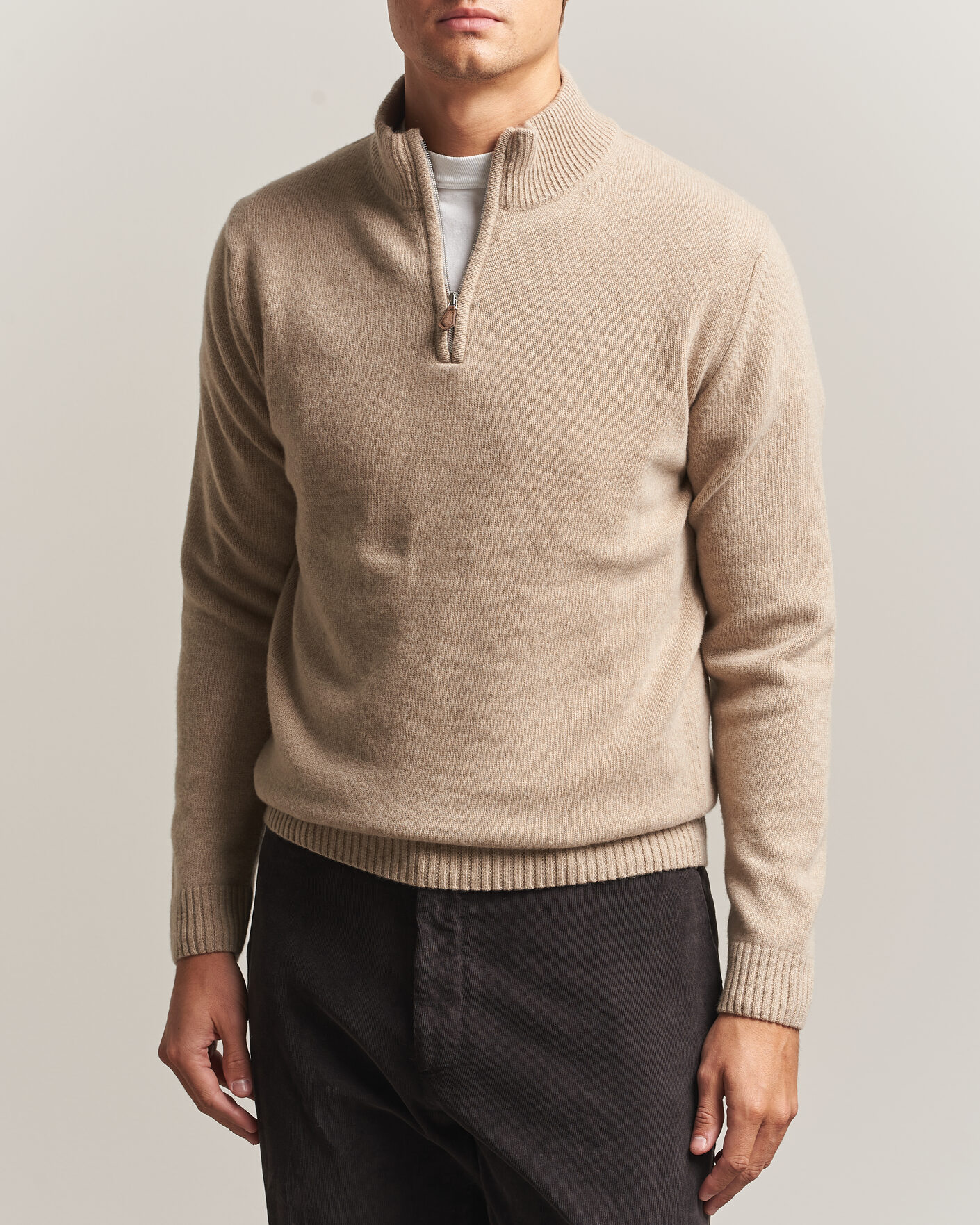 Herre | Trøjer | Stenströms | Brushed Merino Half-Zip Beige
