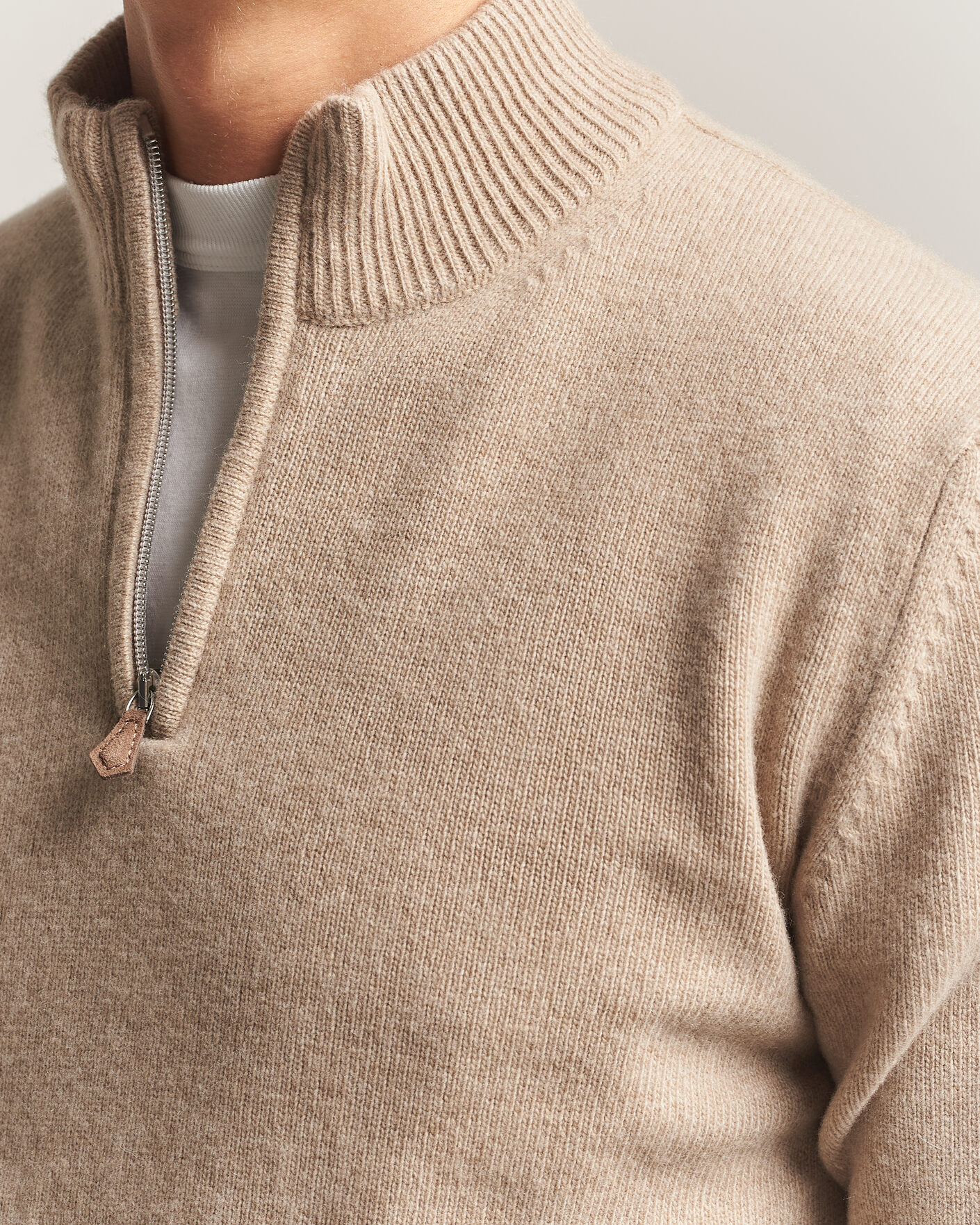 Herre | Trøjer | Stenströms | Brushed Merino Half-Zip Beige