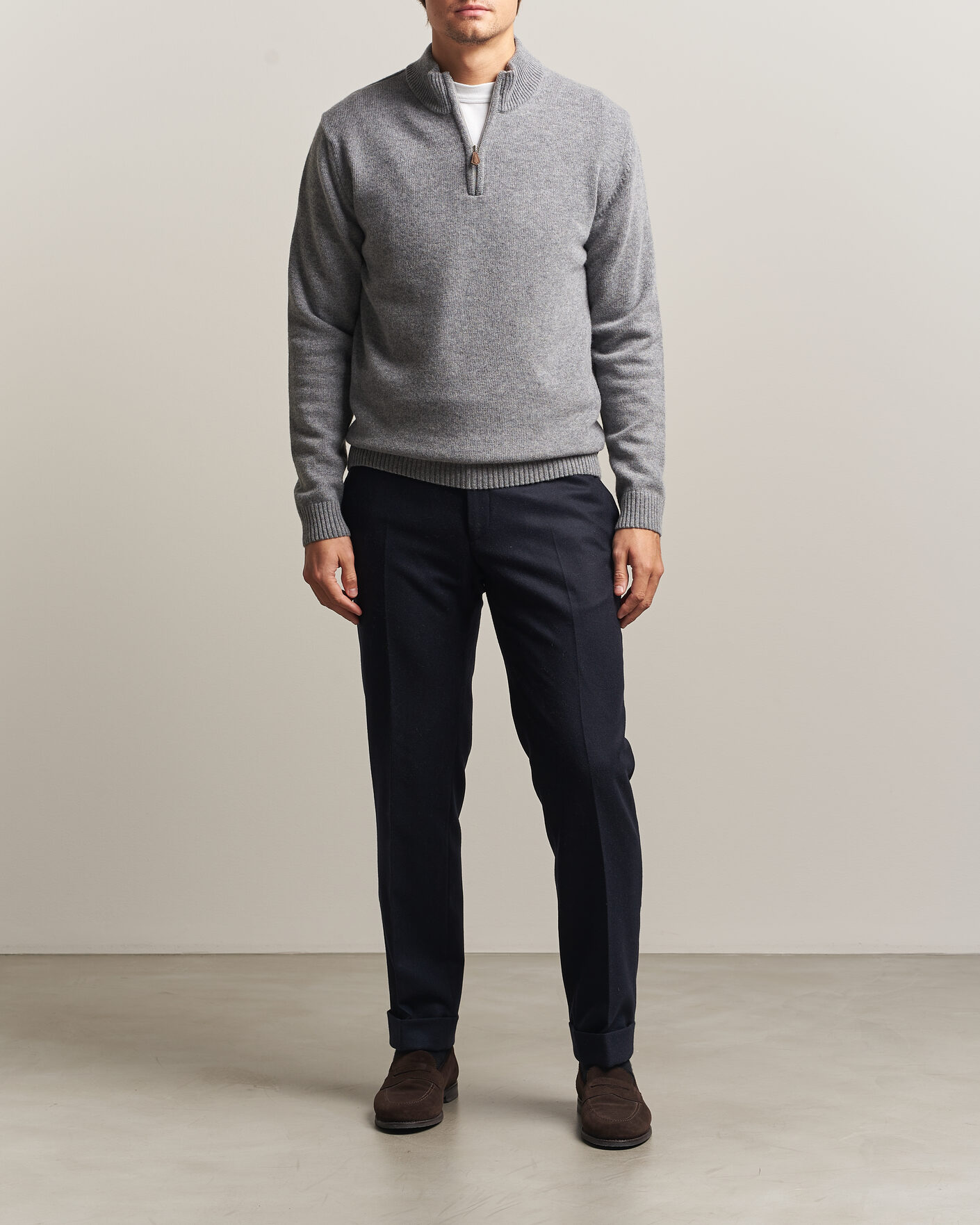 Herre | Trøjer | Stenströms | Brushed Merino Half-Zip Grey