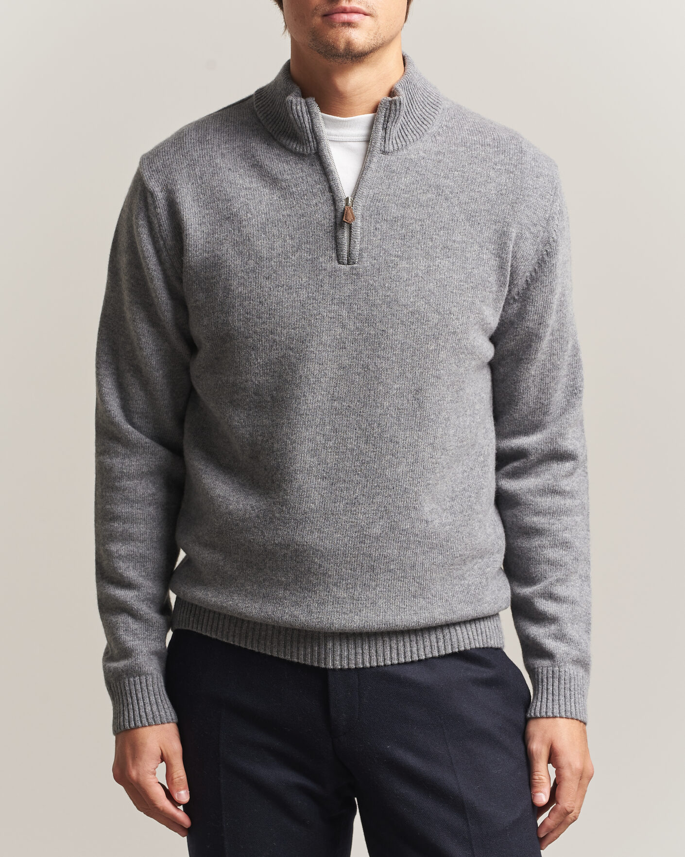 Herre | Trøjer | Stenströms | Brushed Merino Half-Zip Grey