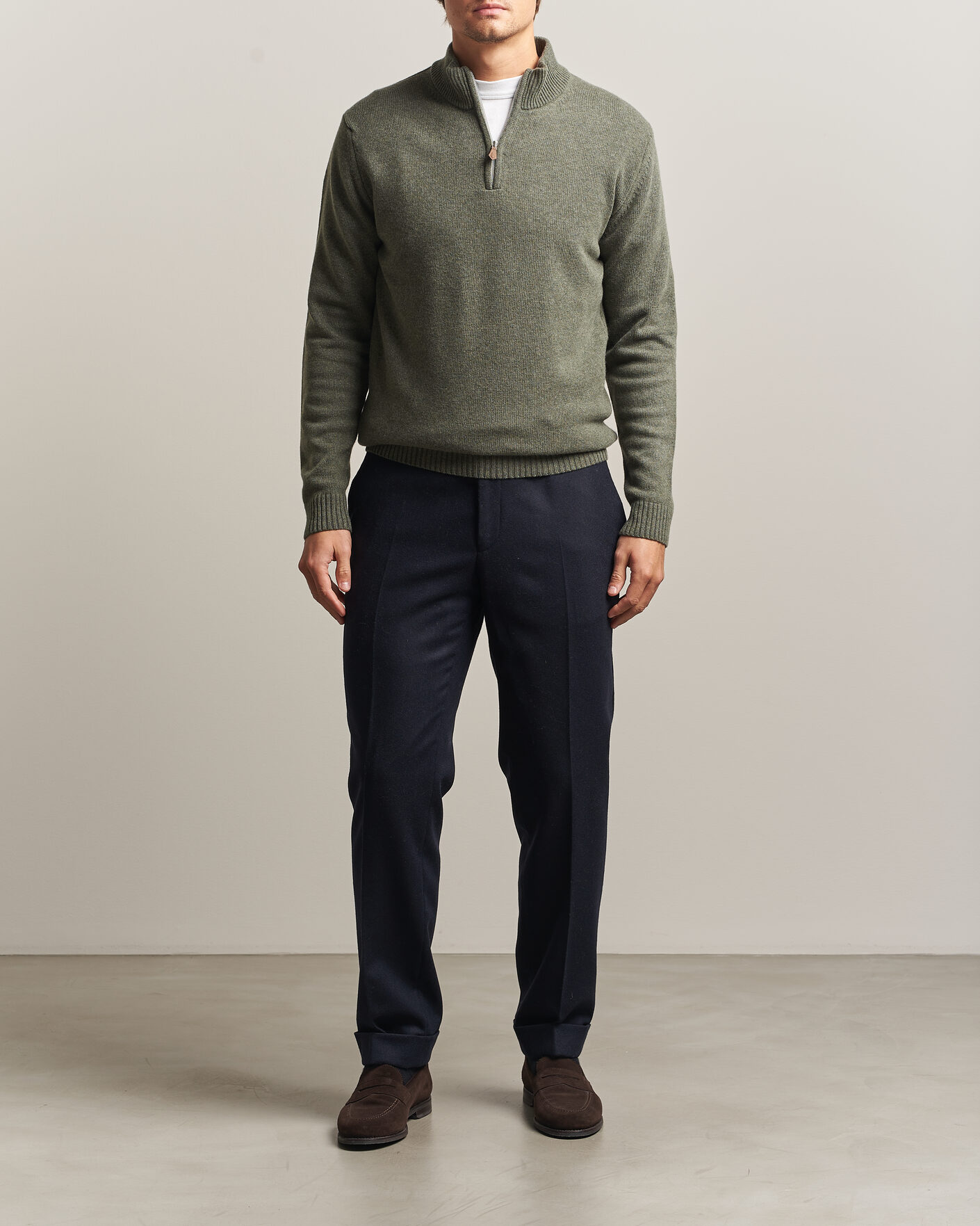 Herre | Trøjer | Stenströms | Brushed Merino Half-Zip Green