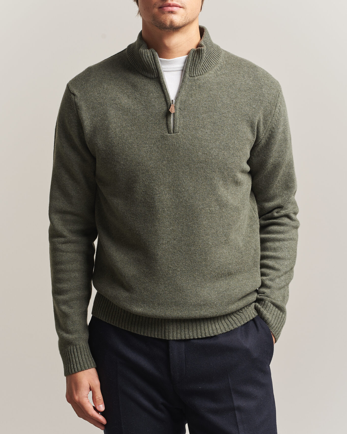 Herre | Trøjer | Stenströms | Brushed Merino Half-Zip Green