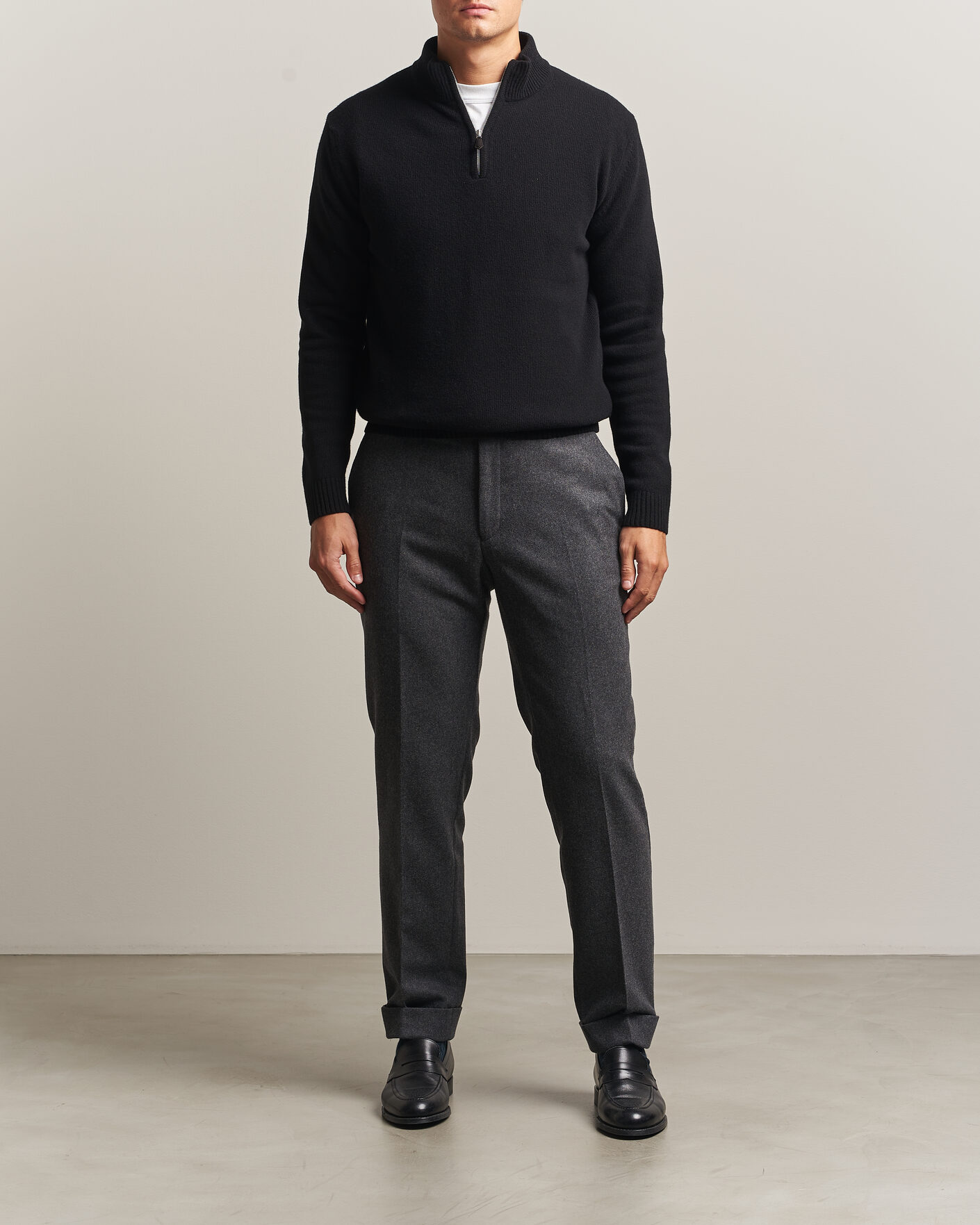 Herre | Trøjer | Stenströms | Brushed Merino Half-Zip Black