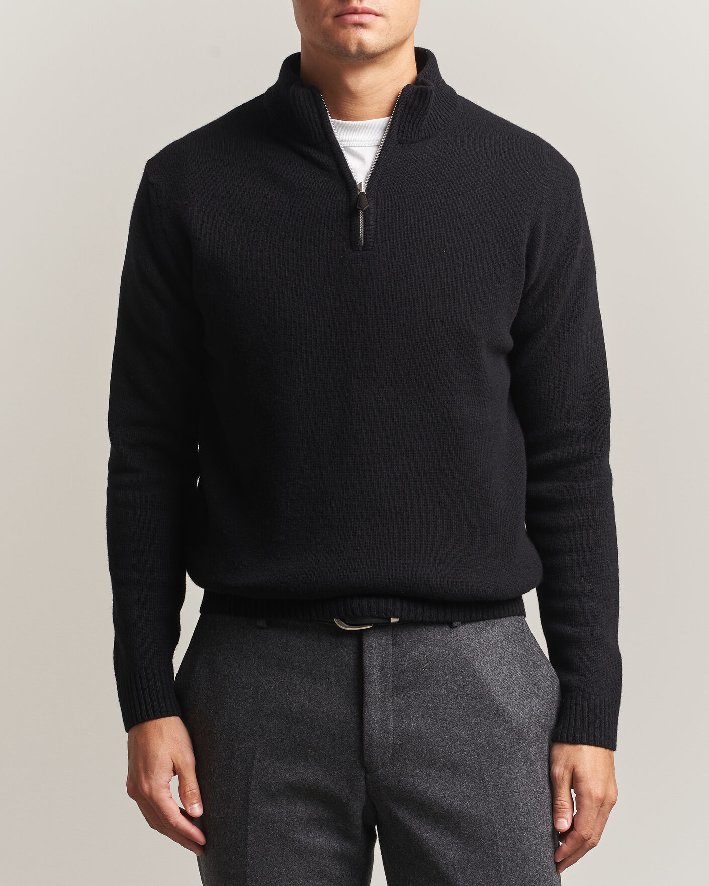 Herre | Trøjer | Stenströms | Brushed Merino Half-Zip Black
