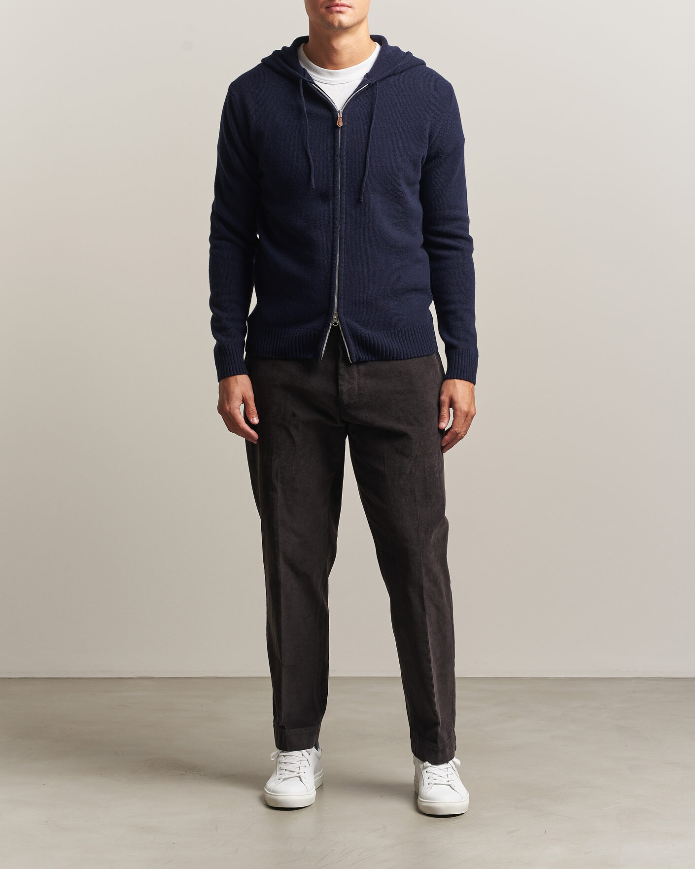 Herre | Trøjer | Stenströms | Brushed Merino Full-Zip Hood Navy