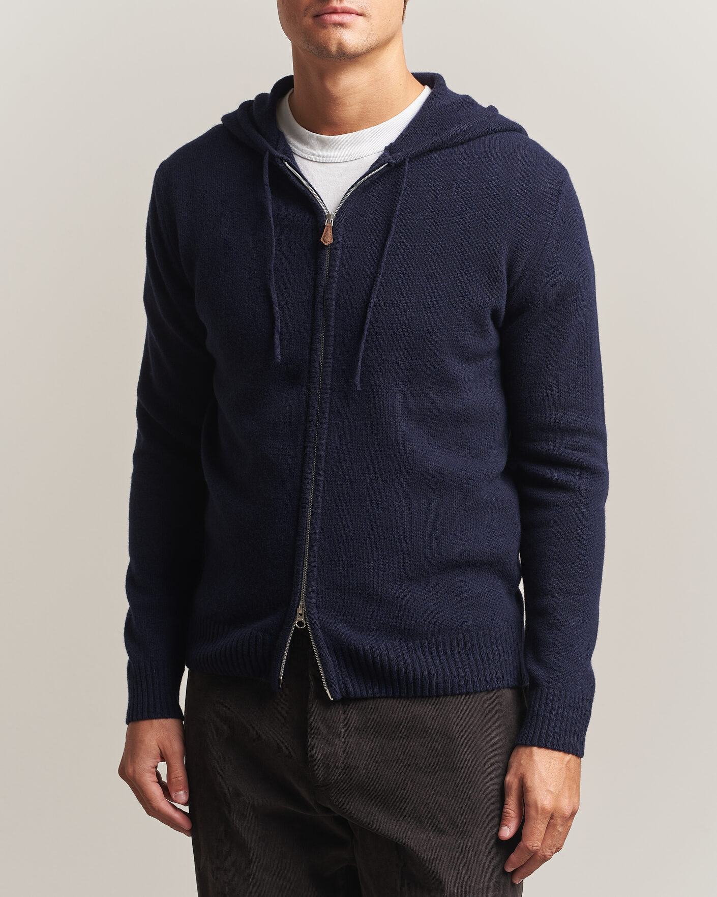 Herre | Trøjer | Stenströms | Brushed Merino Full-Zip Hood Navy