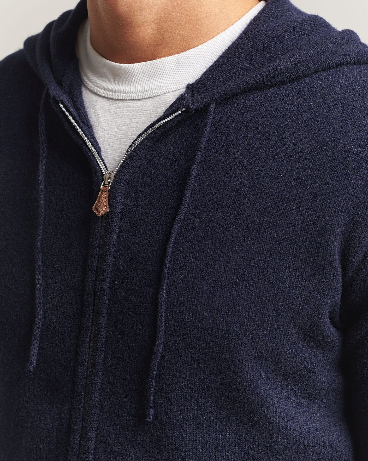 Herre | Trøjer | Stenströms | Brushed Merino Full-Zip Hood Navy