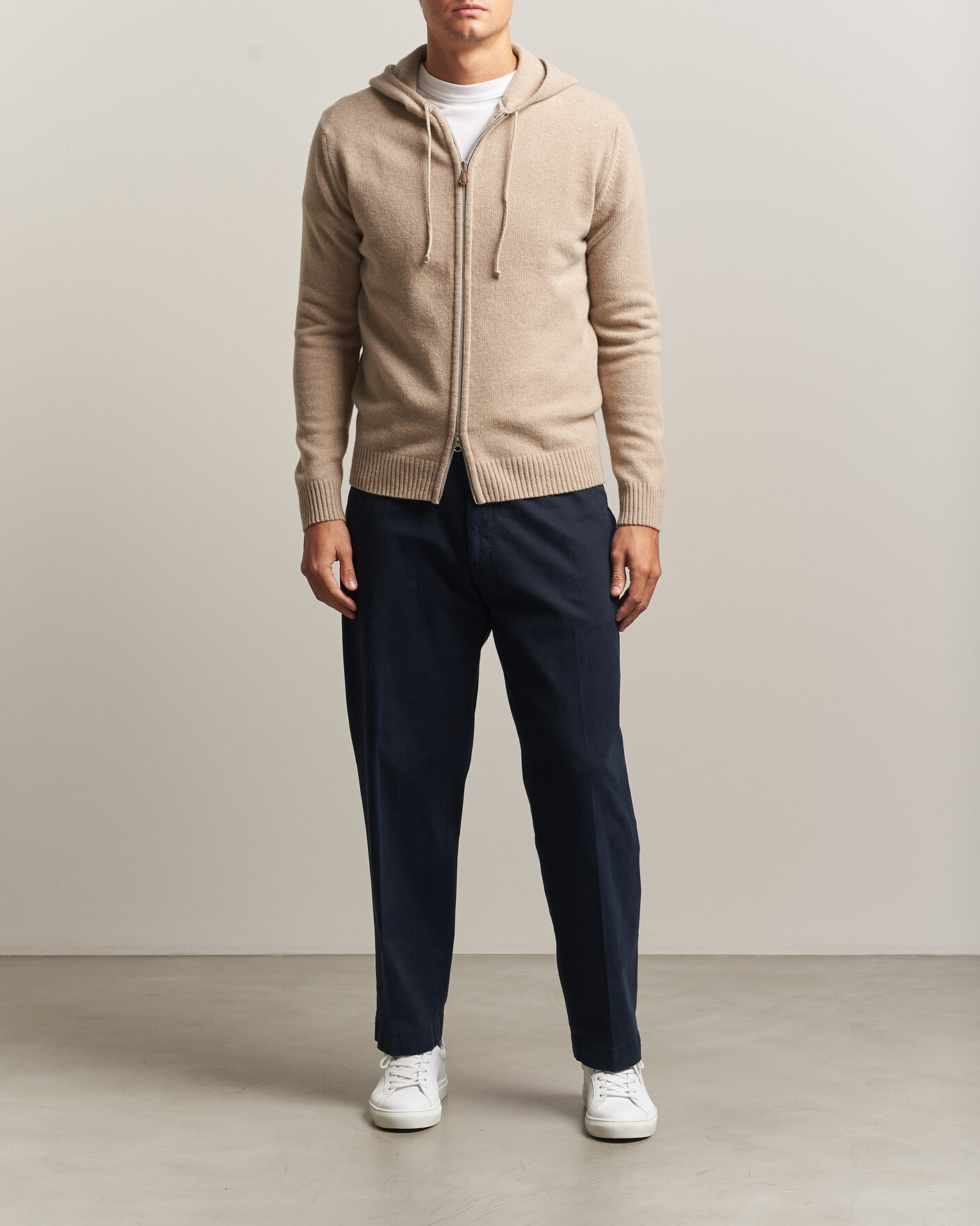Herre | Trøjer | Stenströms | Brushed Merino Full-Zip Hood Beige