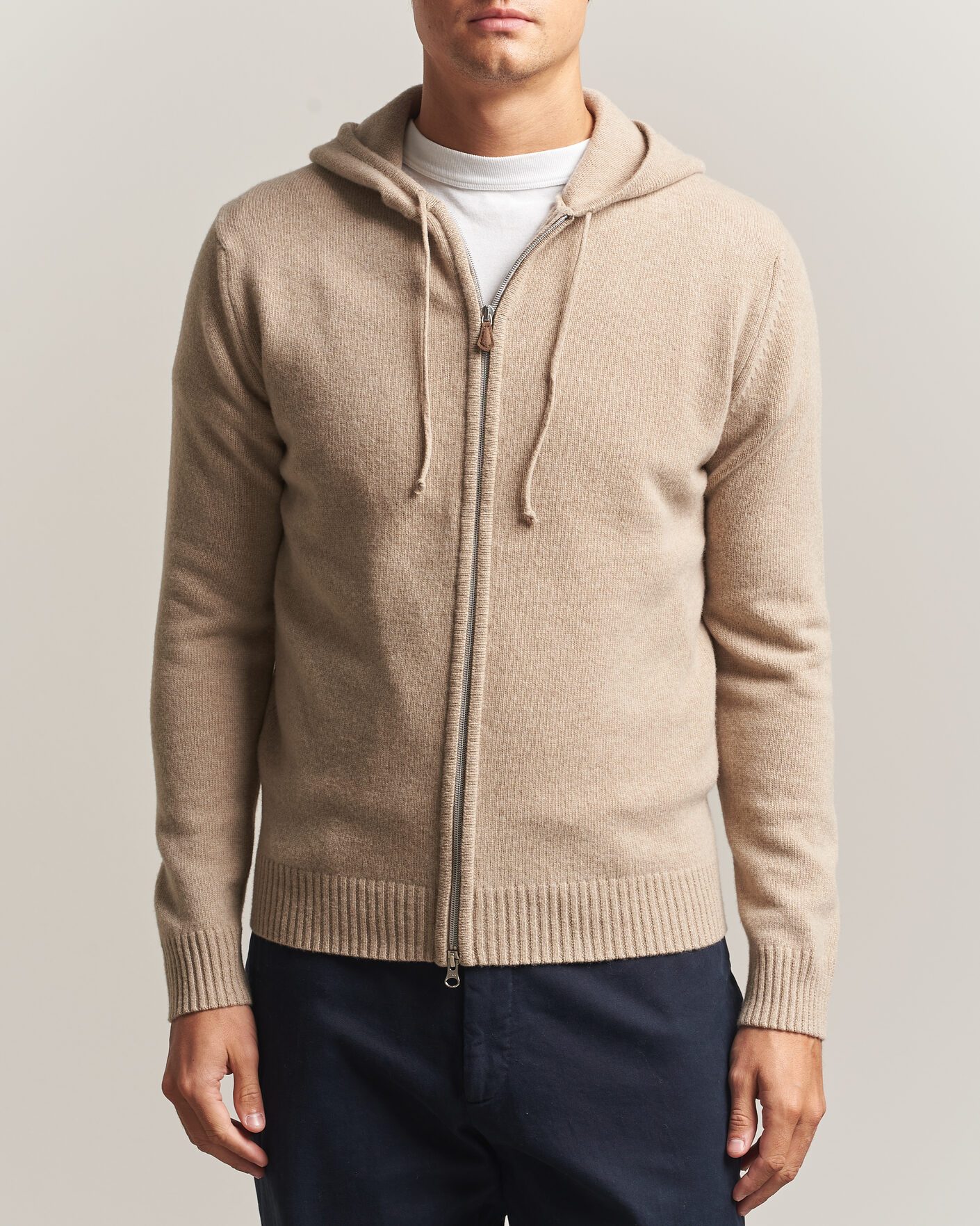 Herre | Trøjer | Stenströms | Brushed Merino Full-Zip Hood Beige