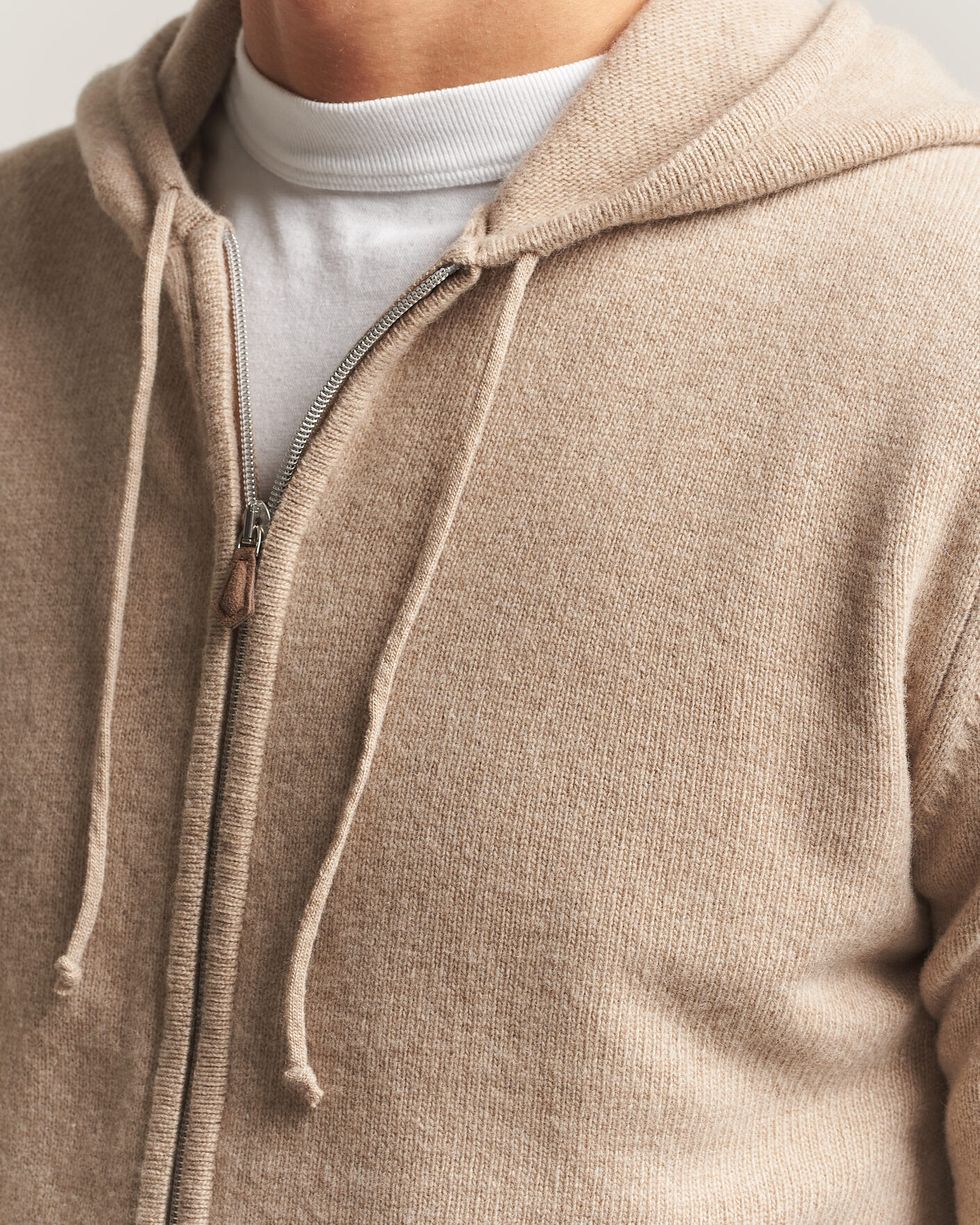 Herre | Trøjer | Stenströms | Brushed Merino Full-Zip Hood Beige