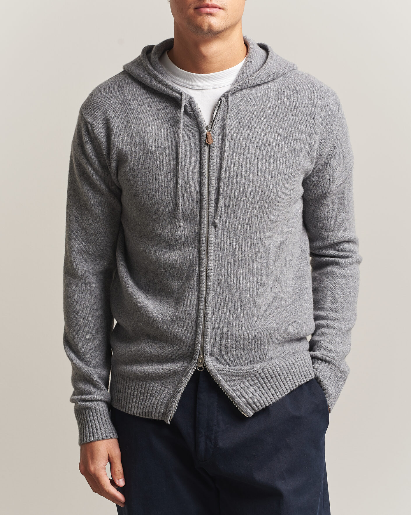 Herre | Trøjer | Stenströms | Brushed Merino Full-Zip Hood Grey